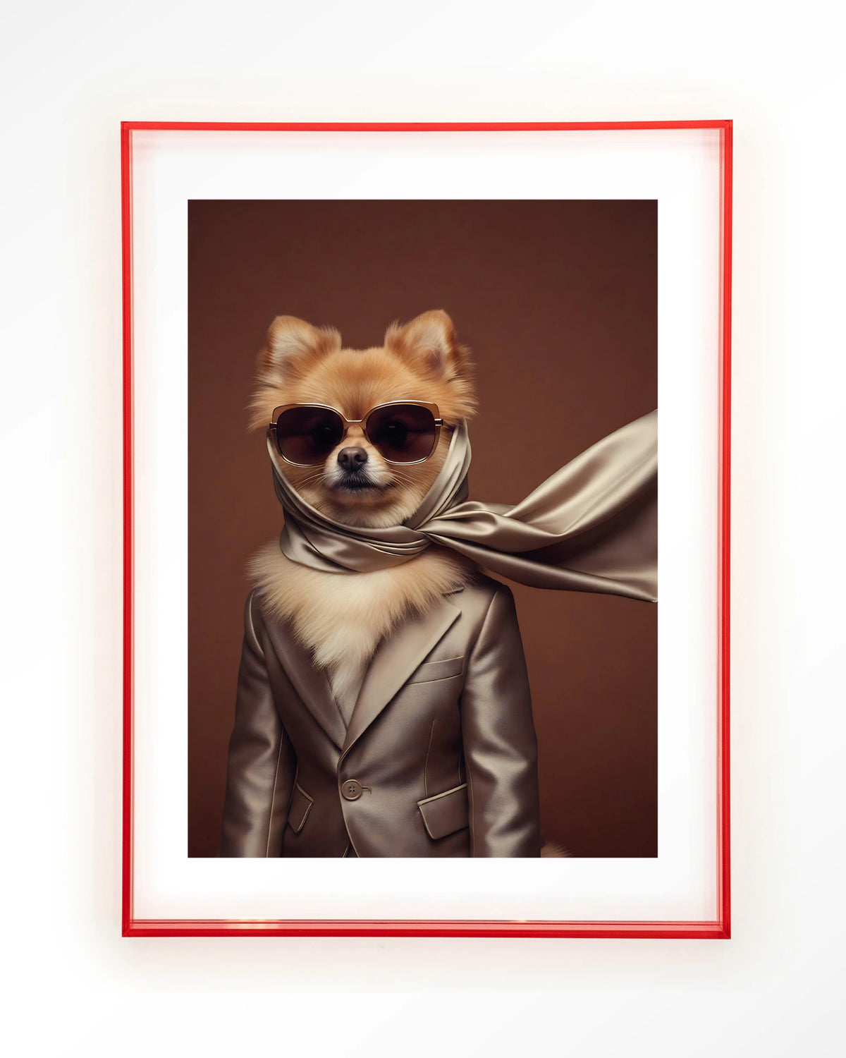 Foxy – hond met zonnebril en sjaal – Art print – Acryl roze