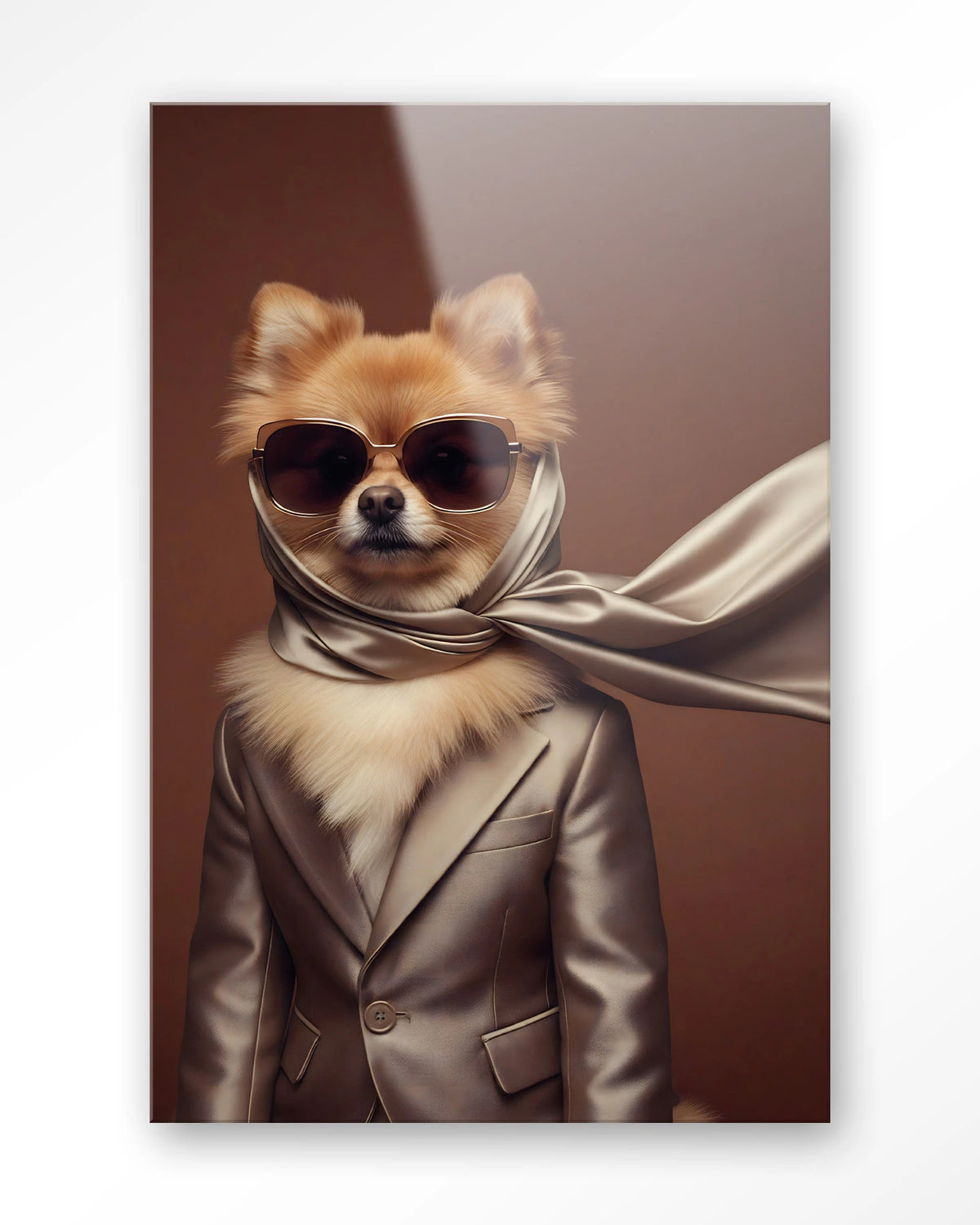 Foxy – hond met zonnebril en sjaal – Glas – Blinde montage