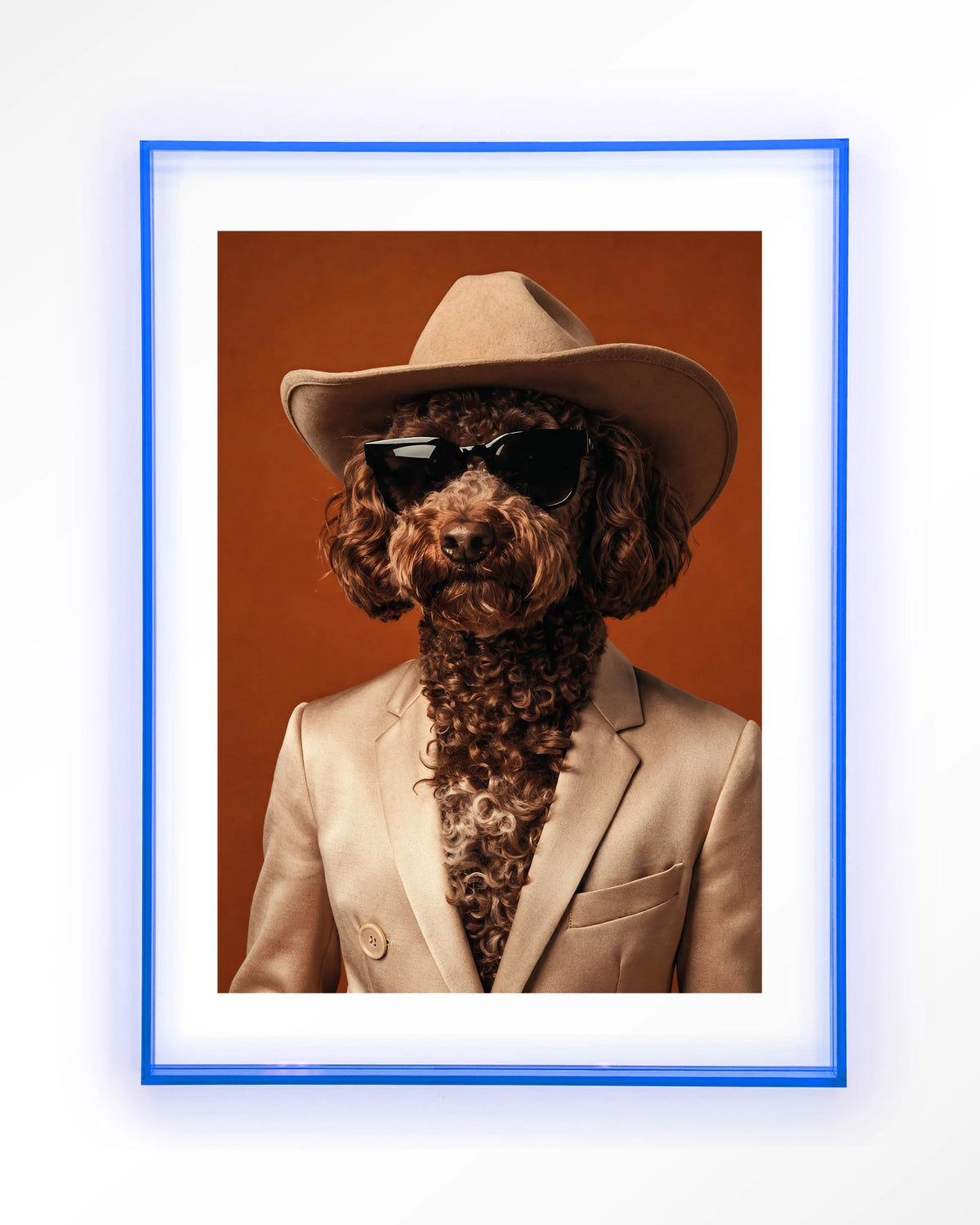 Billy – hond met cowboyhoed – Art print – Acryl lichtblauw