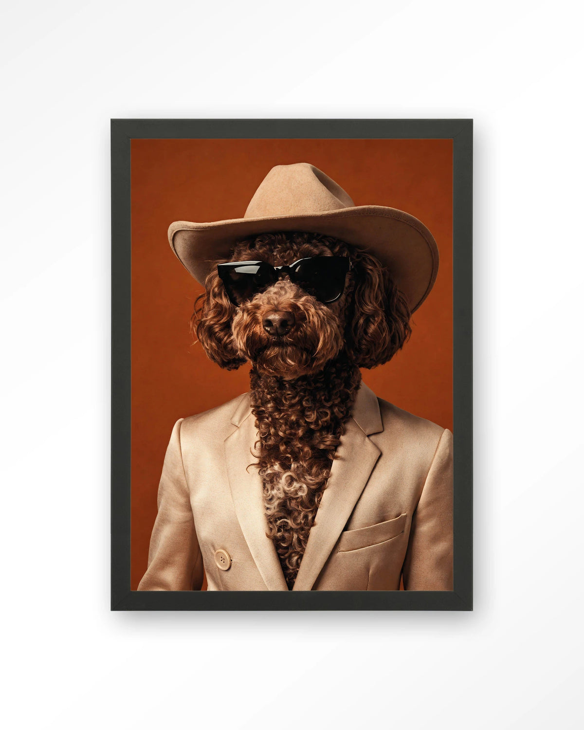 Billy – hond met cowboyhoed – Art print – Hout zwart