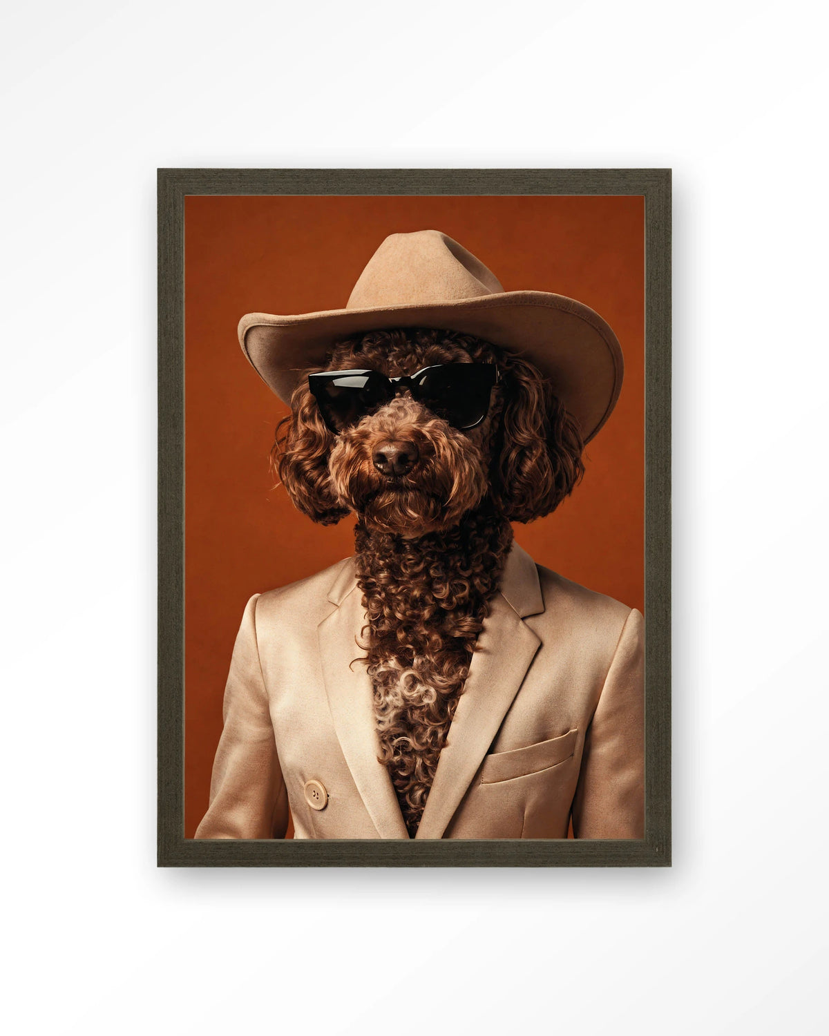 Billy – hond met cowboyhoed – Art print – Hout donkerbruin