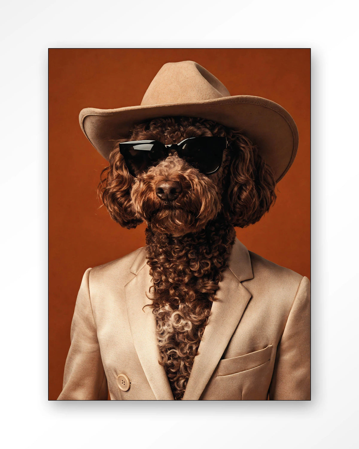Billy – hond met cowboyhoed – Wandkleed – Frame – zwart