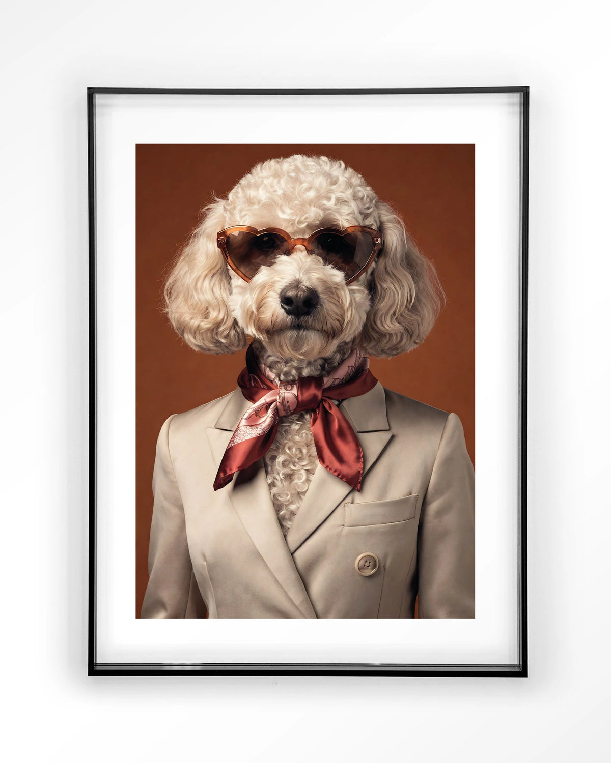 Sjaakie – hond met hartvormige zonnebril – Art print – Acryl zwart