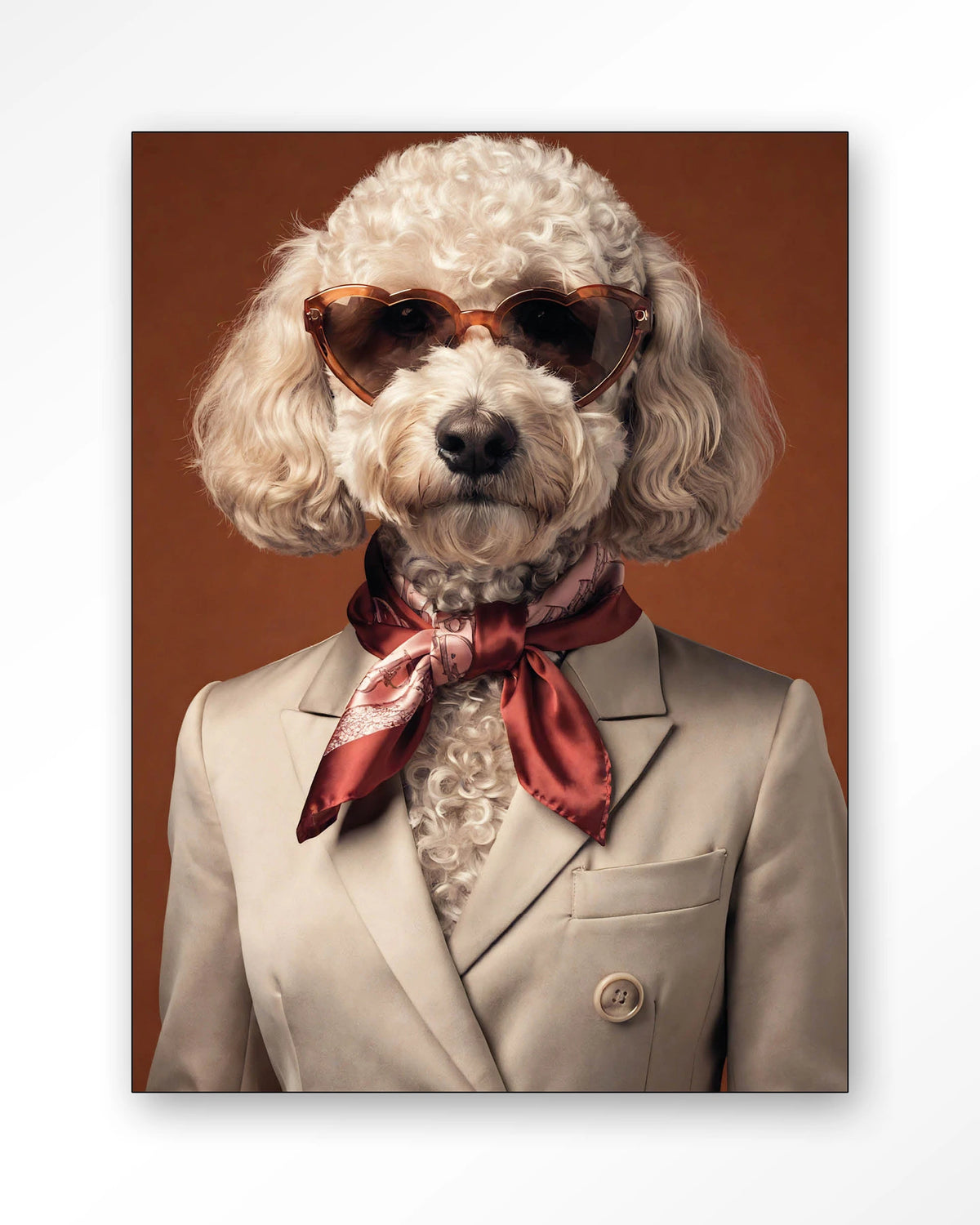 Sjaakie – hond met hartvormige zonnebril – Wandkleed – Frame – zwart
