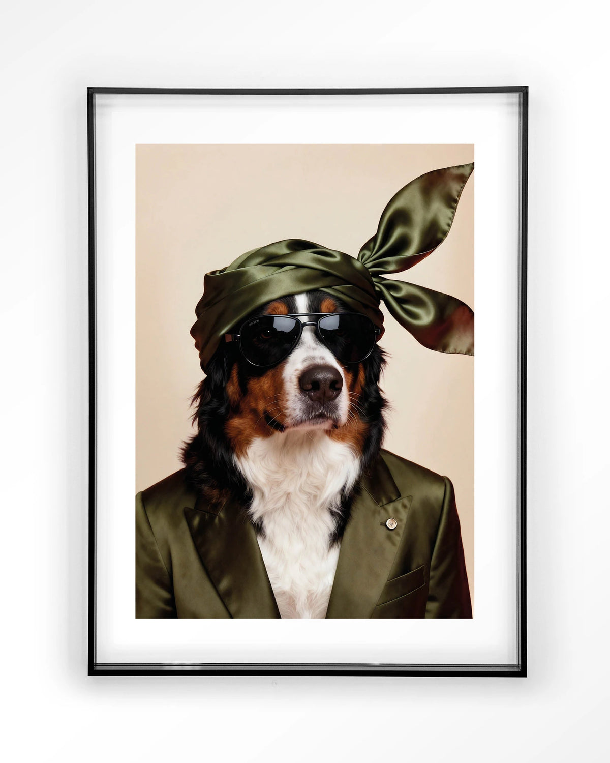 Sam – berner Sennen hond met zonnebril – Art print – Acryl zwart