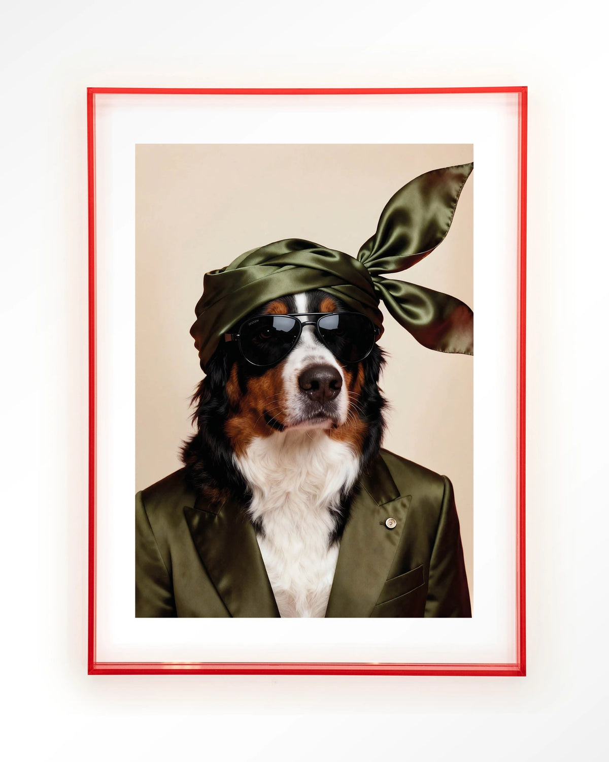 Sam – berner Sennen hond met zonnebril – Art print – Acryl roze