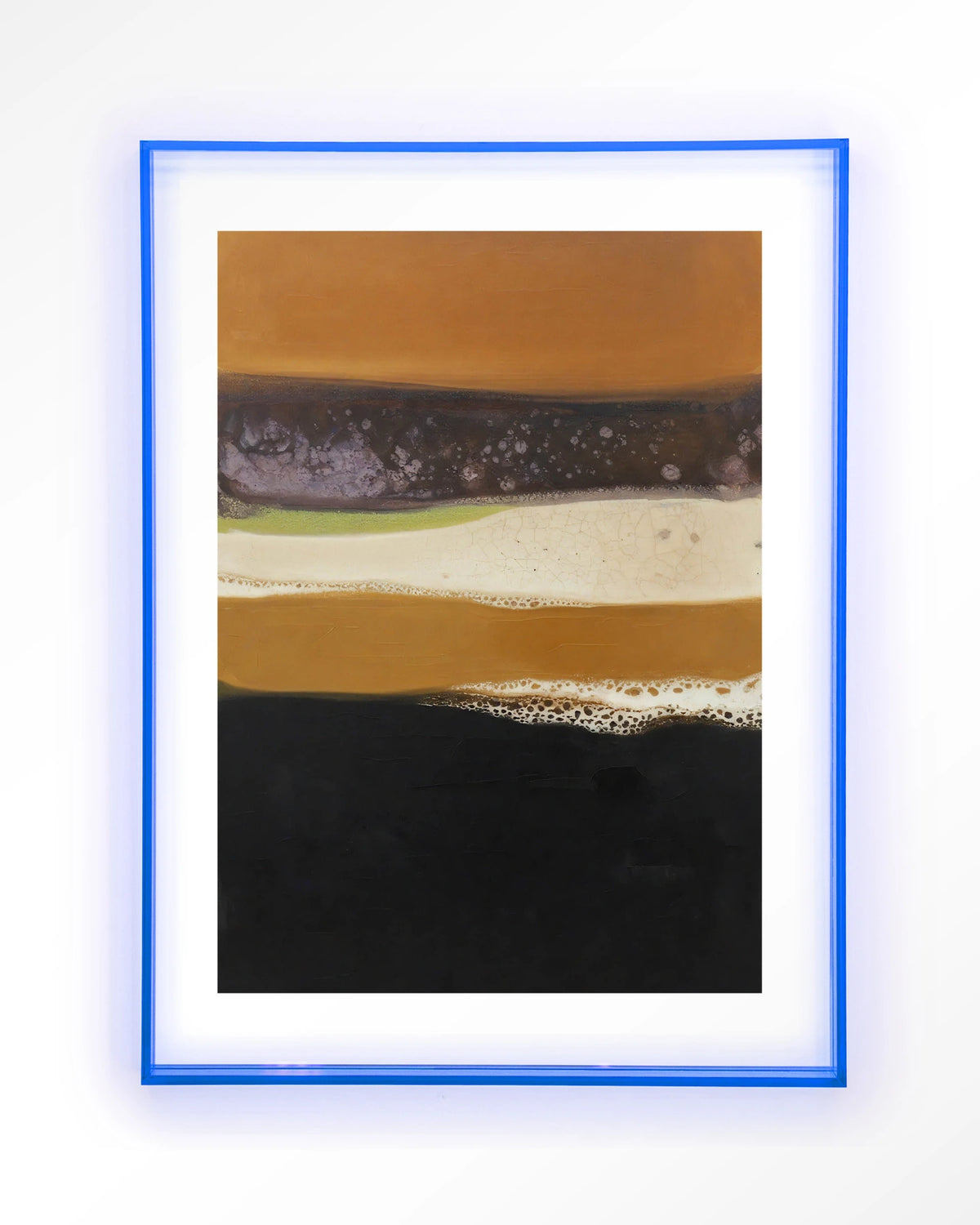 Retro Perspective – abstract in oranje, zwart en paars – Art print – Acryl lichtblauw
