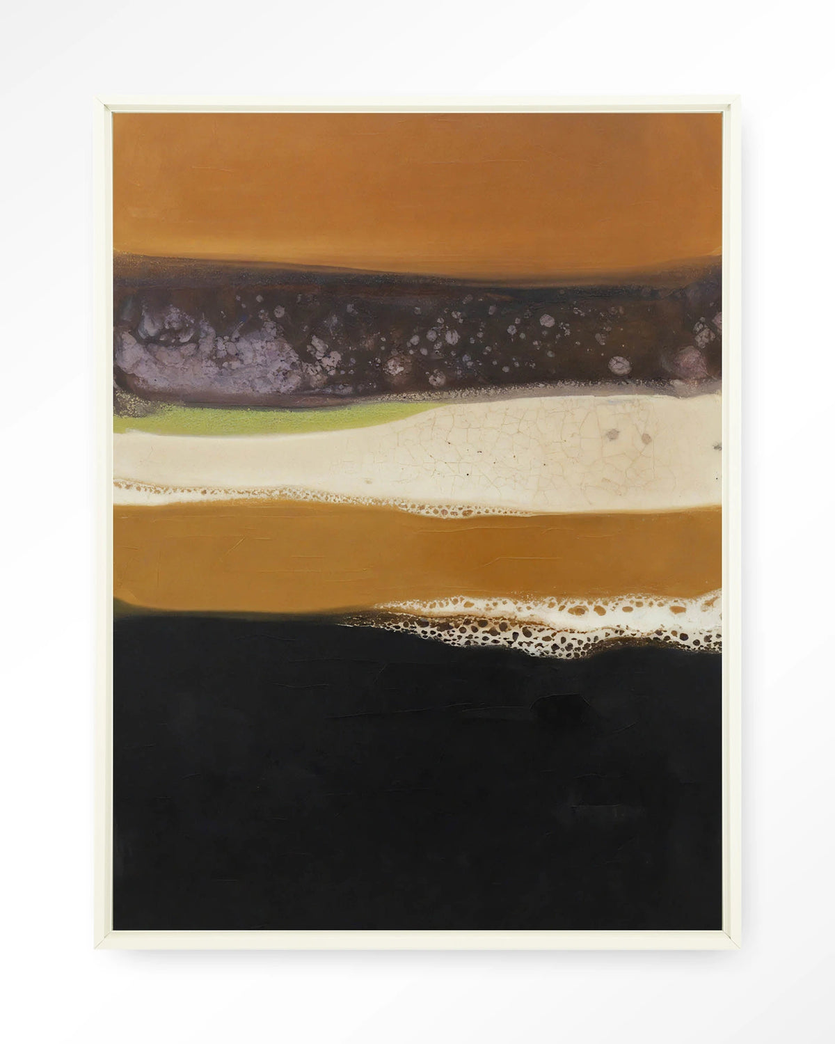 Retro Perspective – abstract in oranje, zwart en paars – Wandkleed – Floating frame – wit