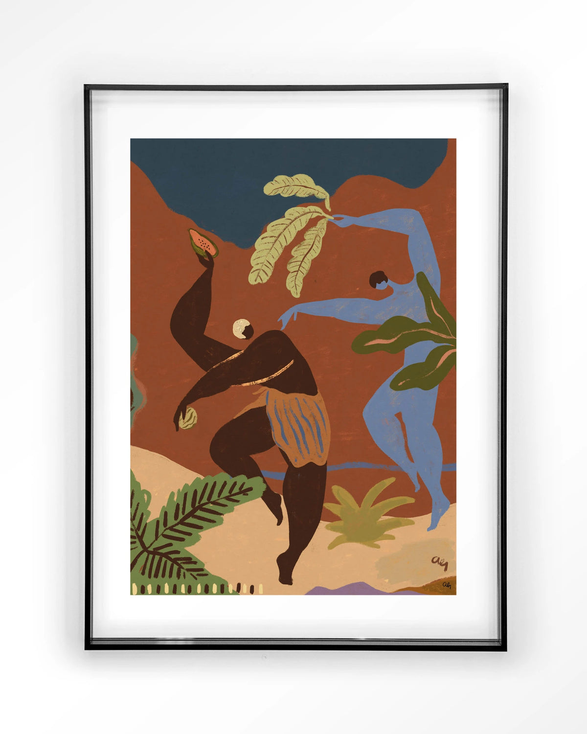 Wild Rhythm – dansende figuren in aardetinten – Art print – Acryl zwart