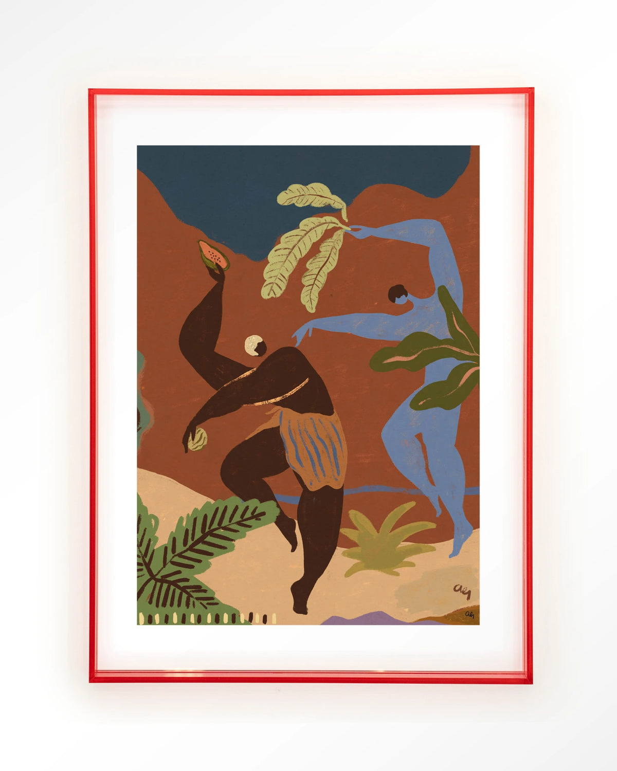 Wild Rhythm – dansende figuren in aardetinten – Art print – Acryl roze