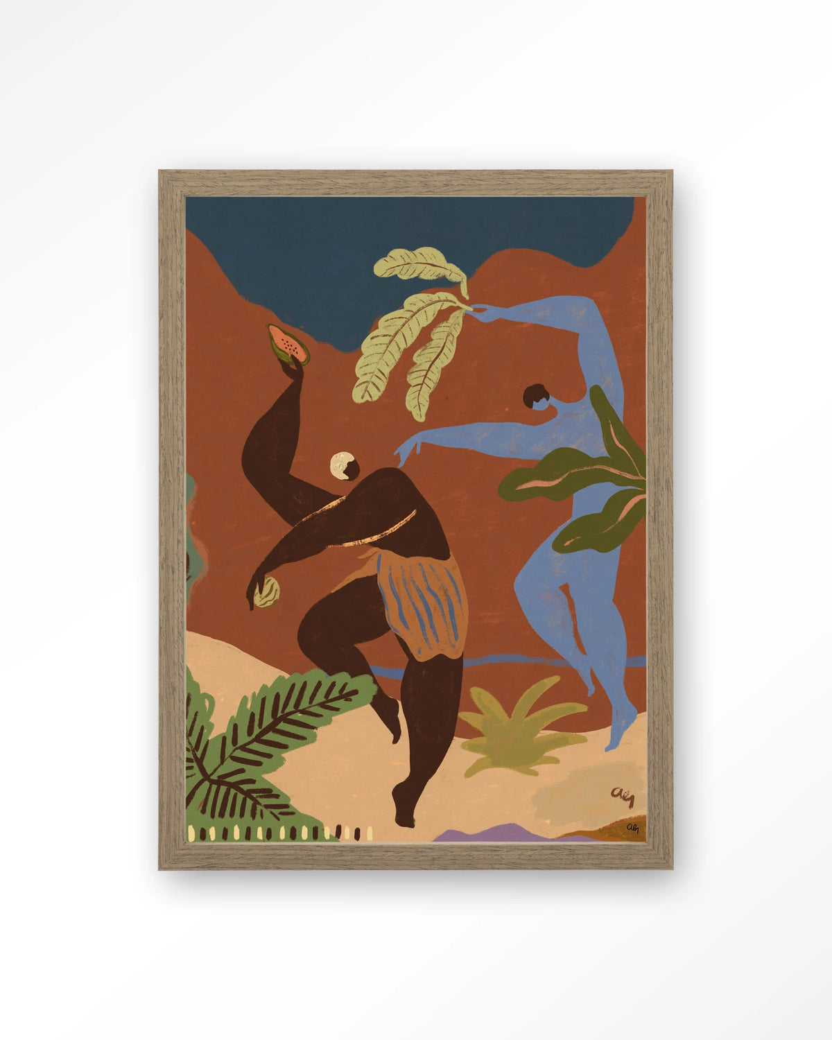 Wild Rhythm – dansende figuren in aardetinten – Art print – Hout bruin