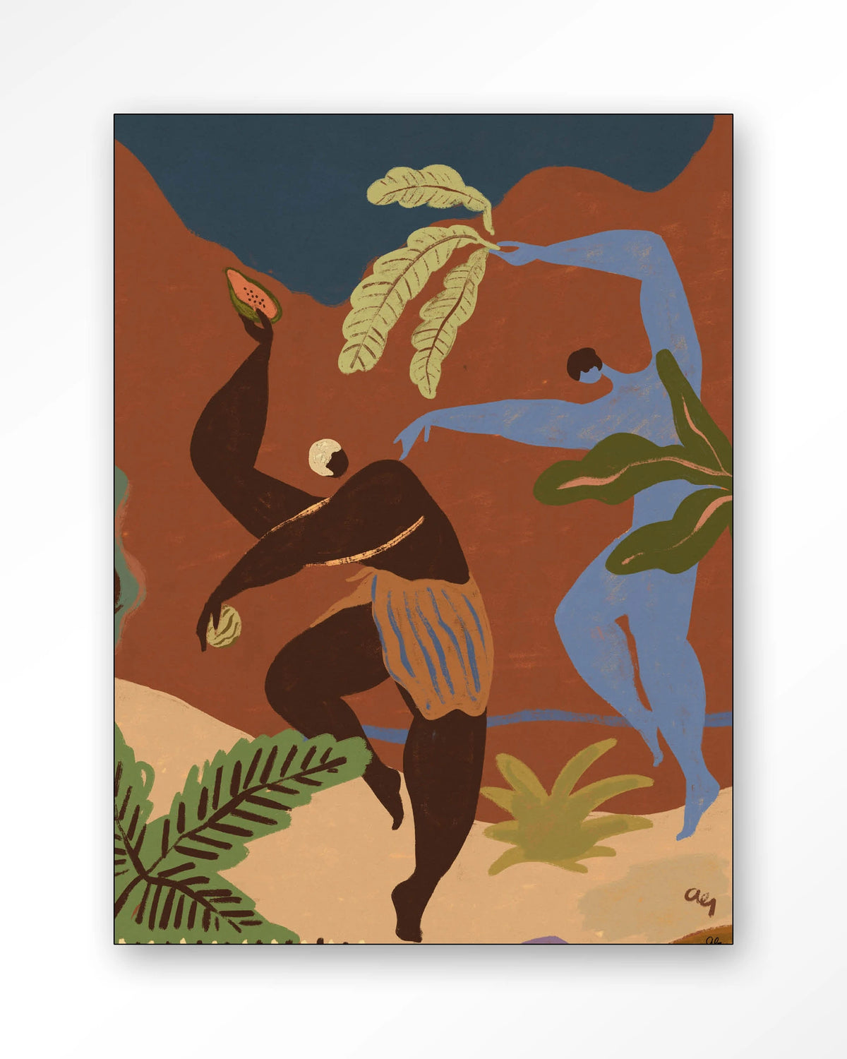 Wild Rhythm – dansende figuren in aardetinten – Wandkleed – Frame – zwart