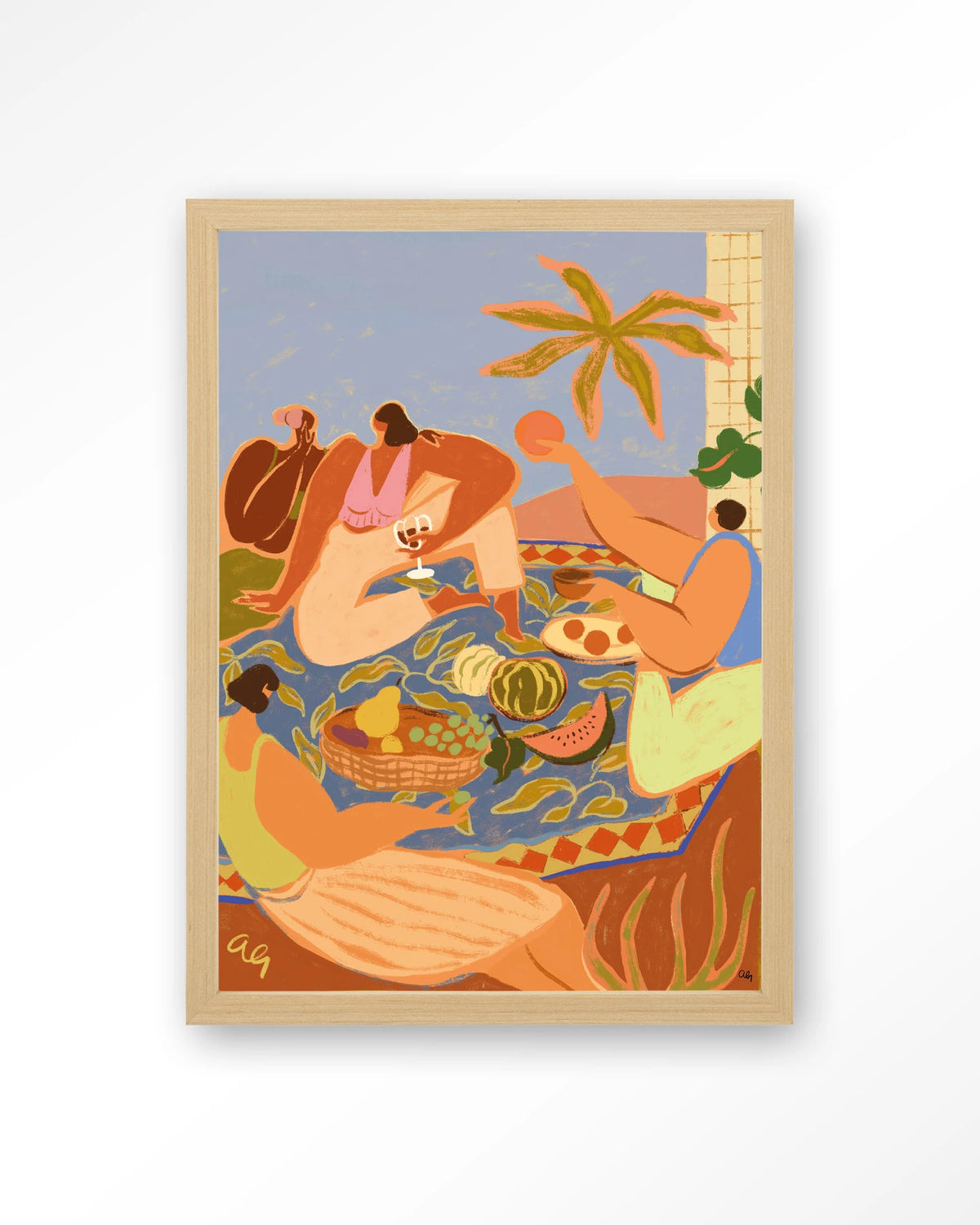 Summer Picnic – zomerse picknick met fruit – Art print – Hout naturel