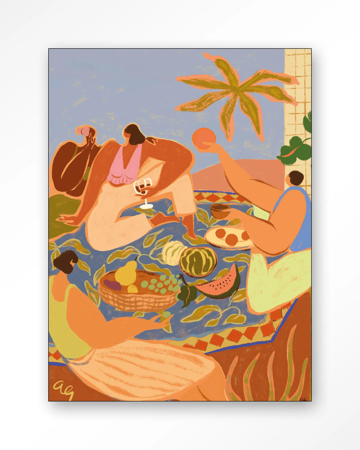 Summer Picnic – zomerse picknick met fruit – Wandkleed – Frame – zwart