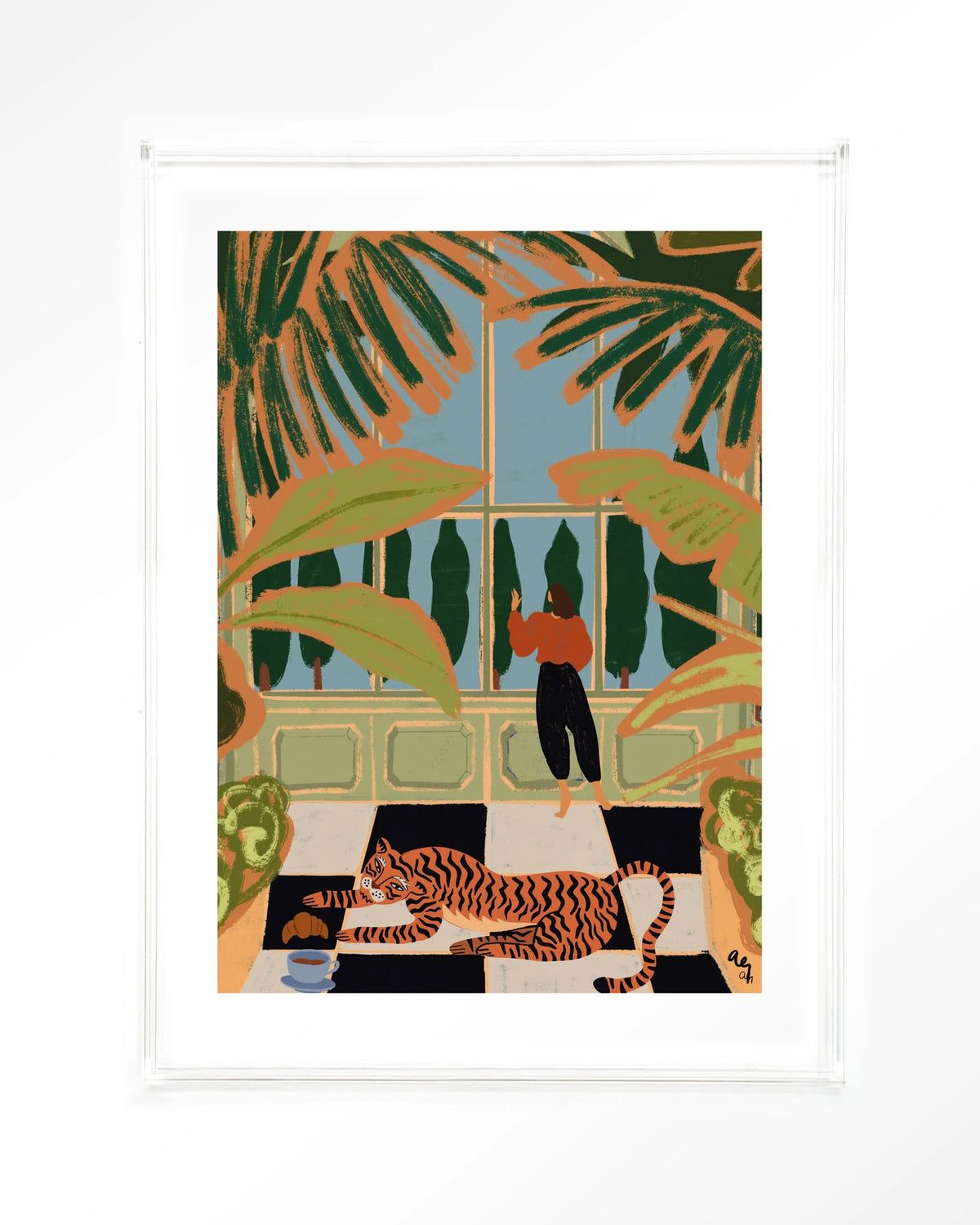 Green House – tijger in kas met vrouw – Art print – Acryl doorzichtig