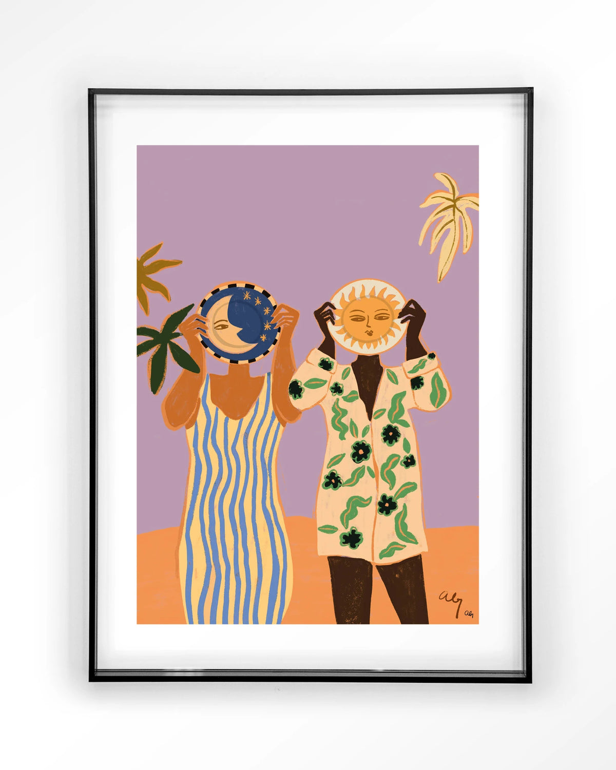 Sun & Moon – zon en maan met twee mensen – Art print – Acryl zwart
