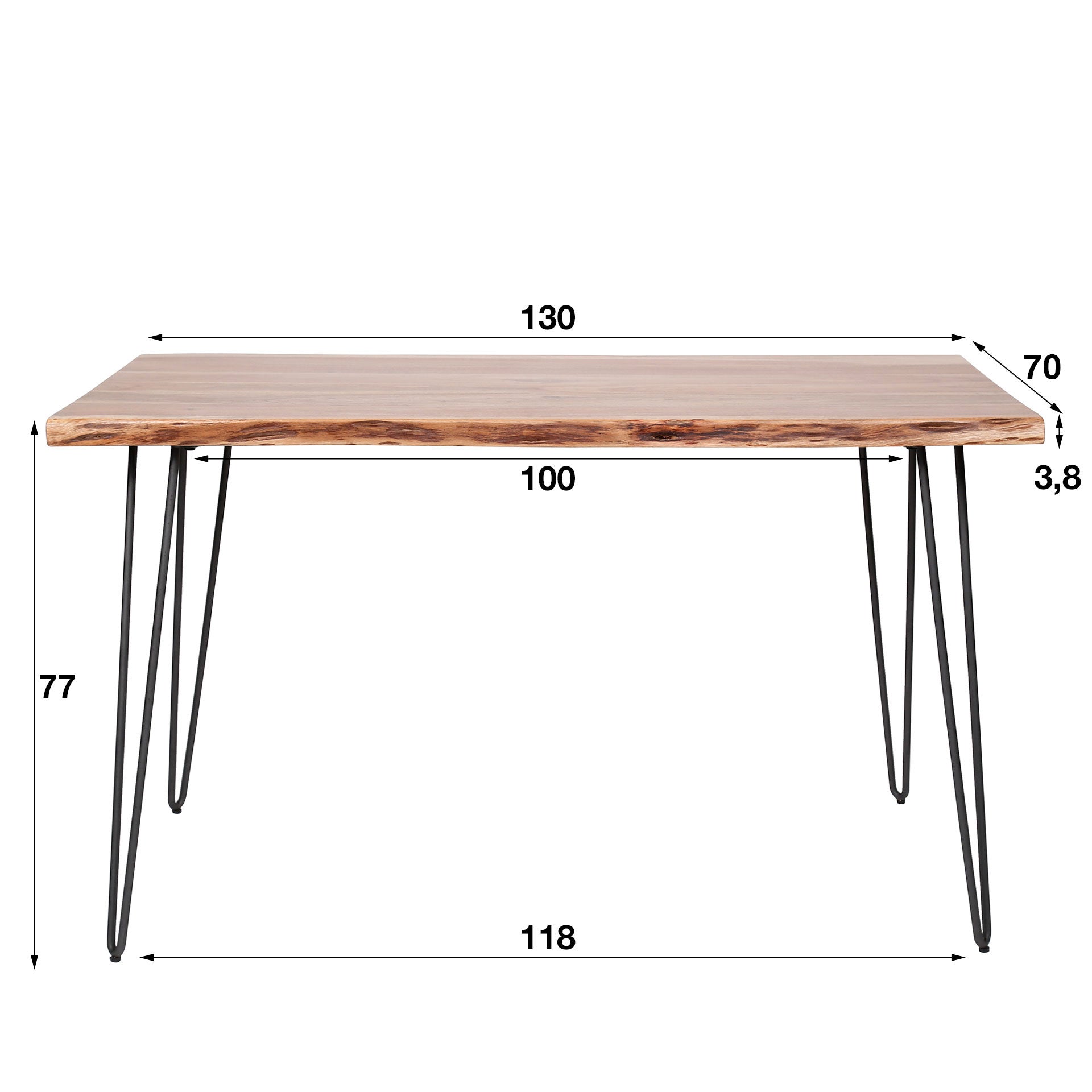 Eettafel Edge 130Cm Massief Acacia