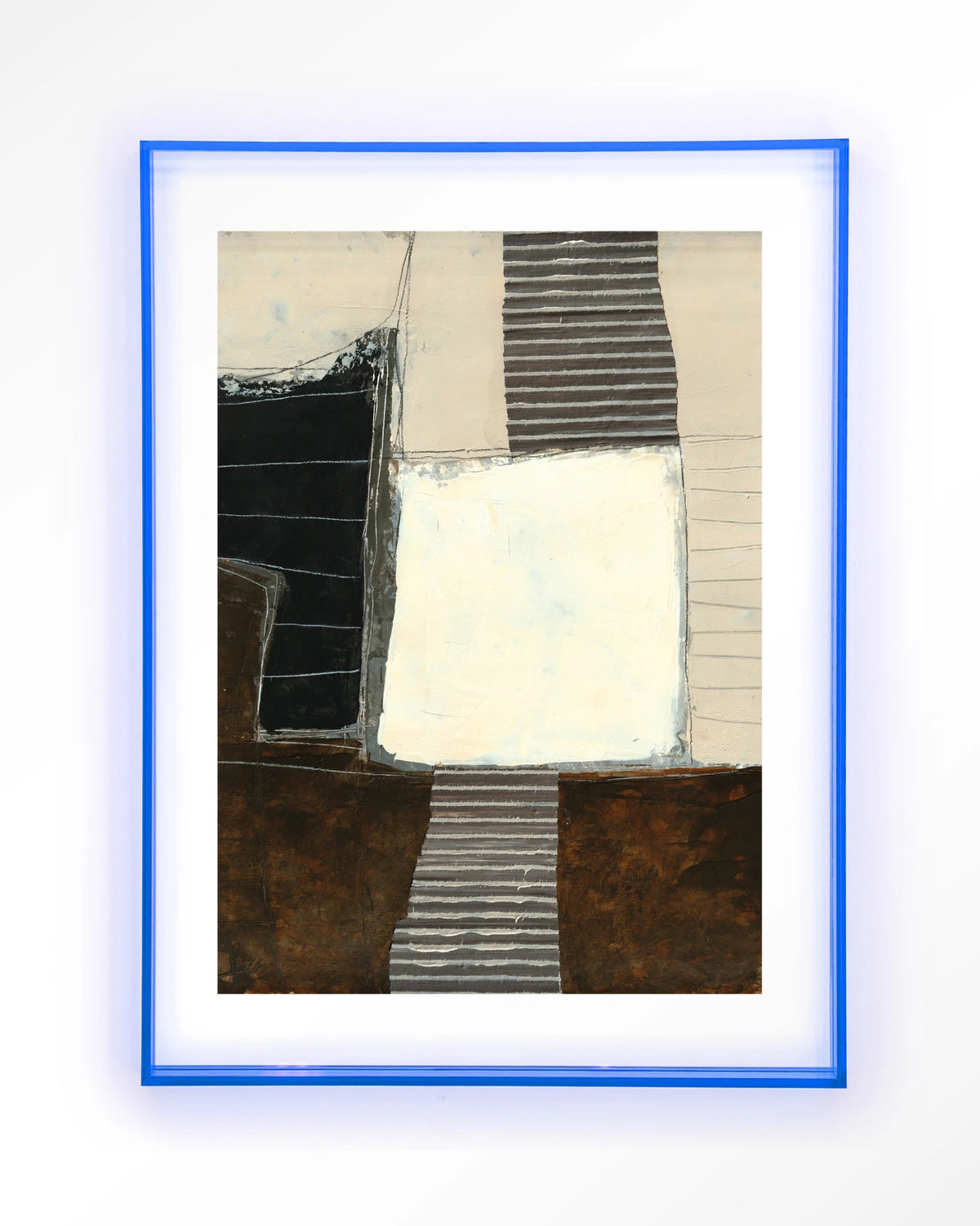 Abstract 8 – abstract in zwart, crème en bruin – Art print – Acryl lichtblauw