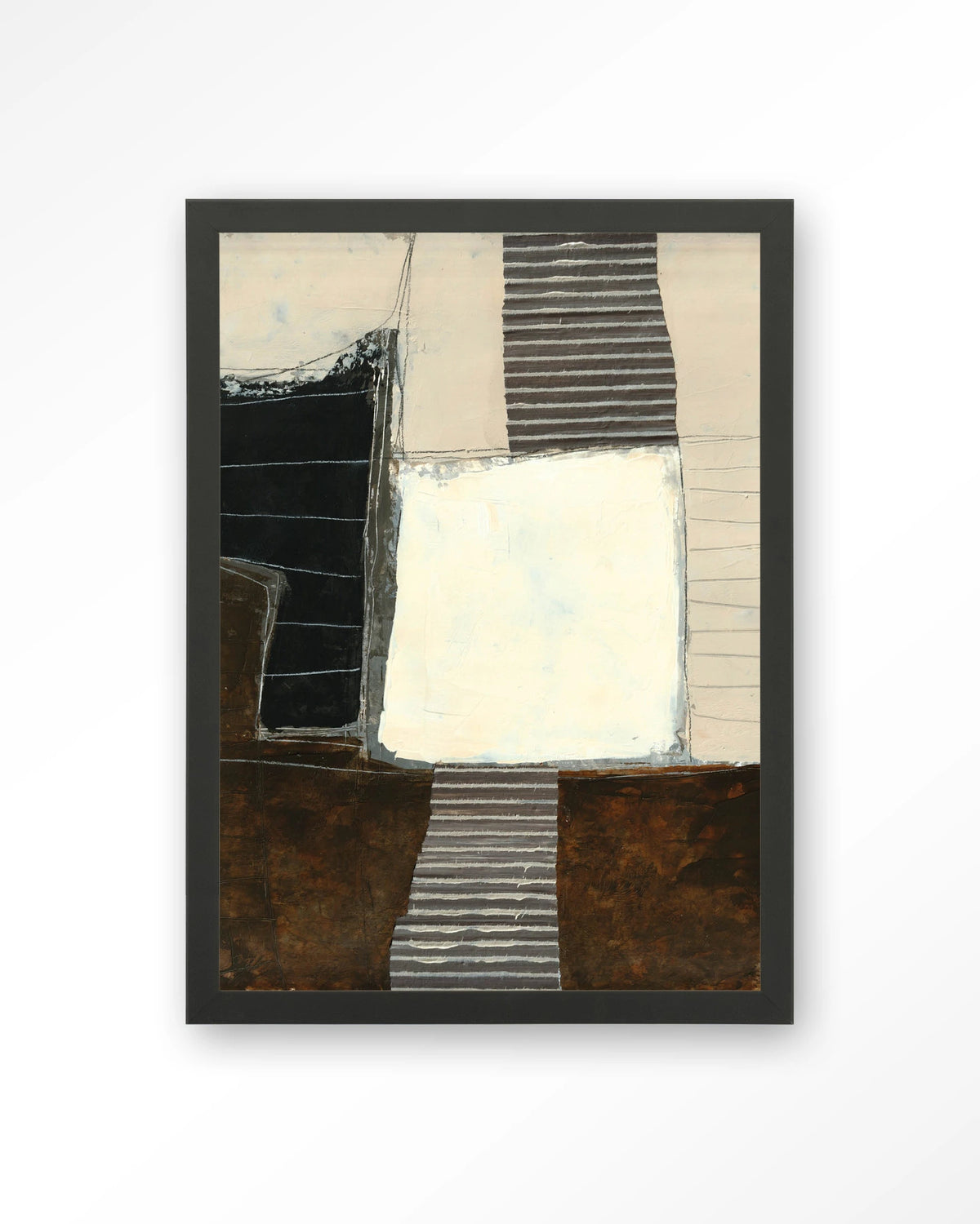 Abstract 8 – abstract in zwart, crème en bruin – Art print – Hout zwart