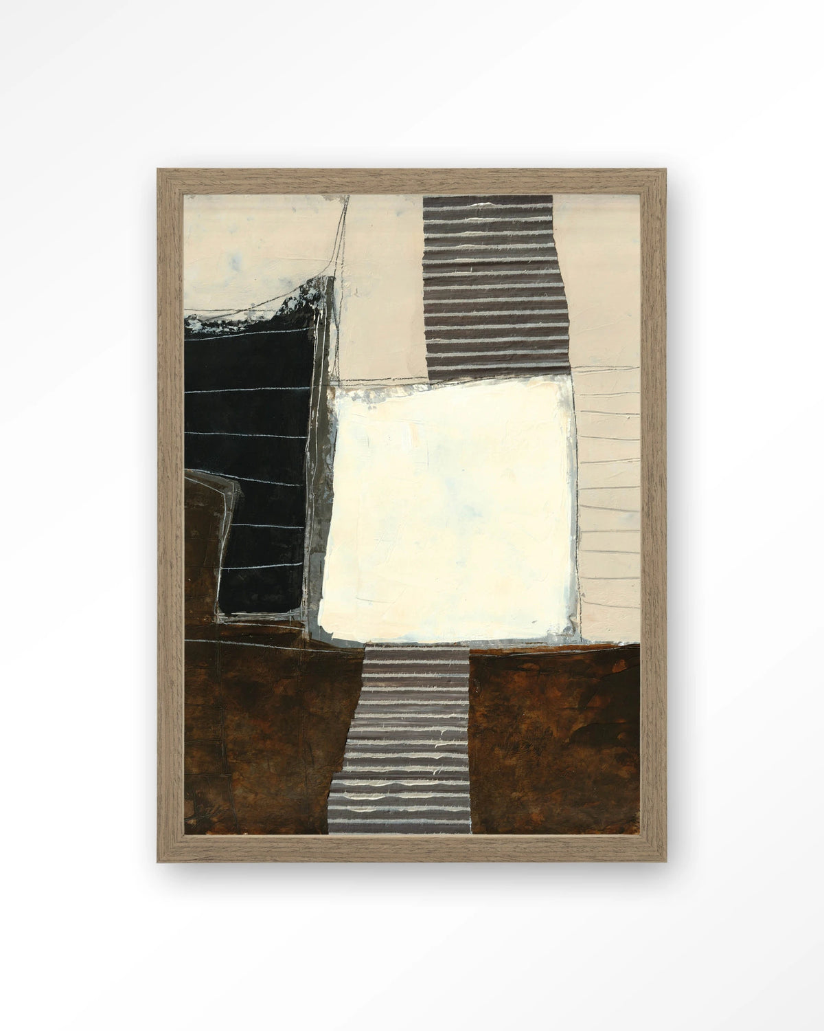 Abstract 8 – abstract in zwart, crème en bruin – Art print – Hout bruin