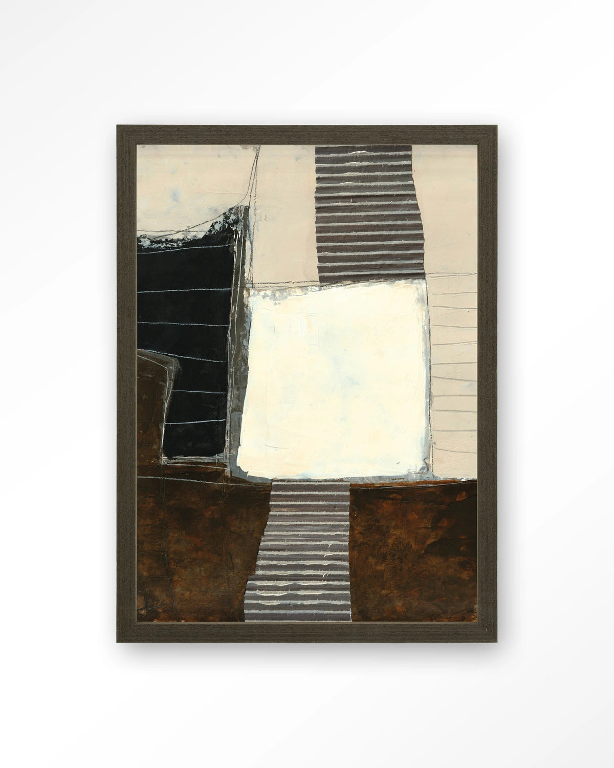 Abstract 8 – abstract in zwart, crème en bruin – Art print – Hout donkerbruin