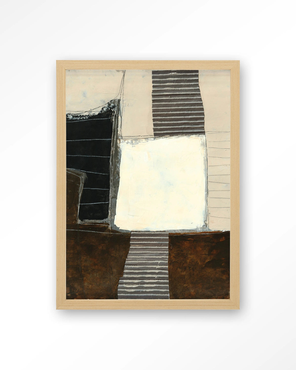 Abstract 8 – abstract in zwart, crème en bruin – Art print – Hout naturel