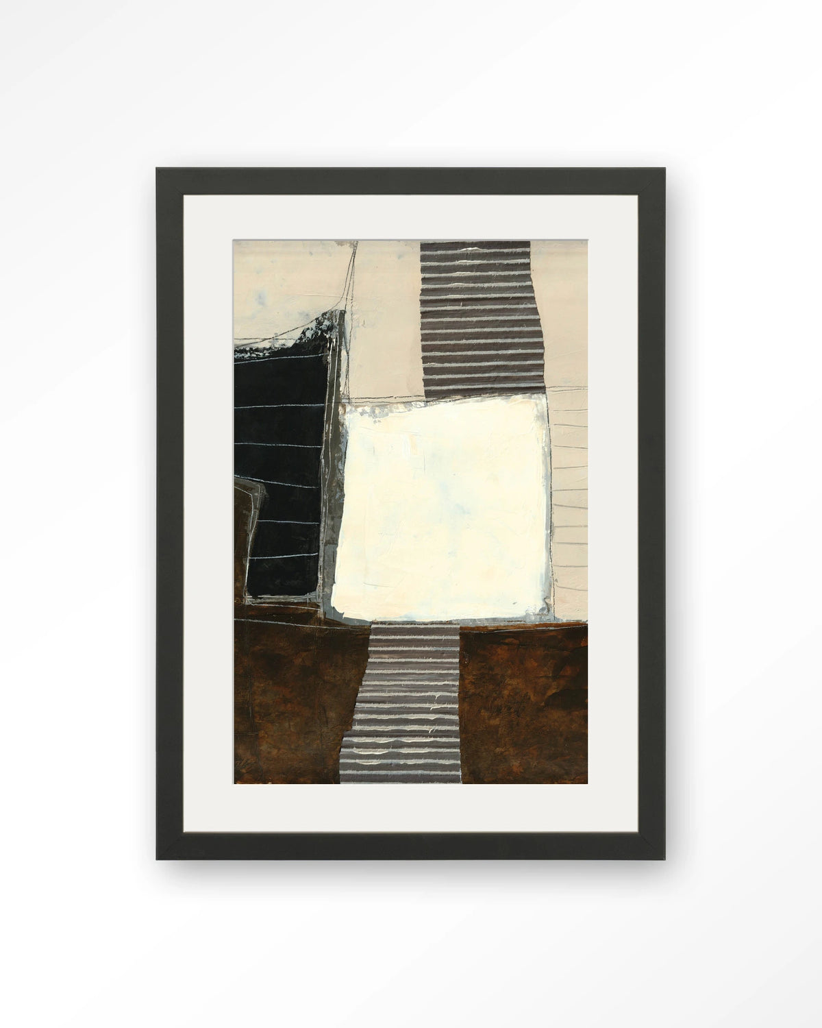 Abstract 8 – abstract in zwart, crème en bruin – Art print – Hout zwart + passe-partout