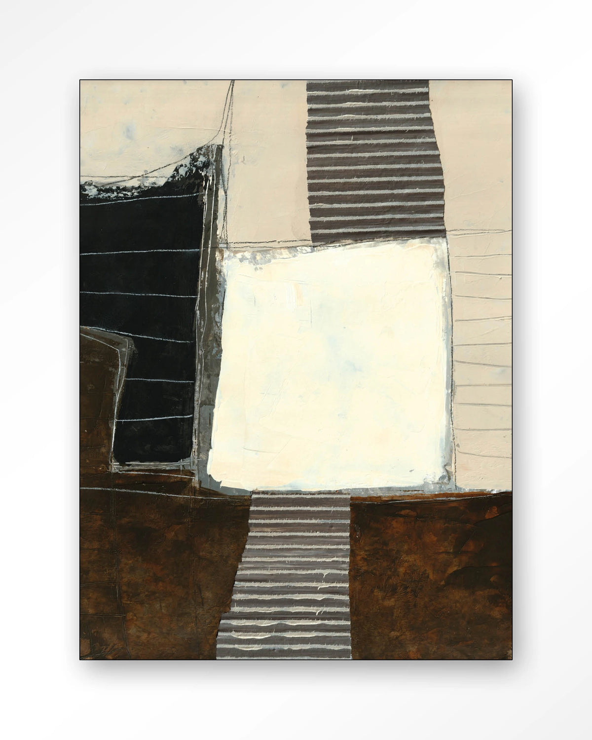 Abstract 8 – abstract in zwart, crème en bruin – Wandkleed – Frame – zwart