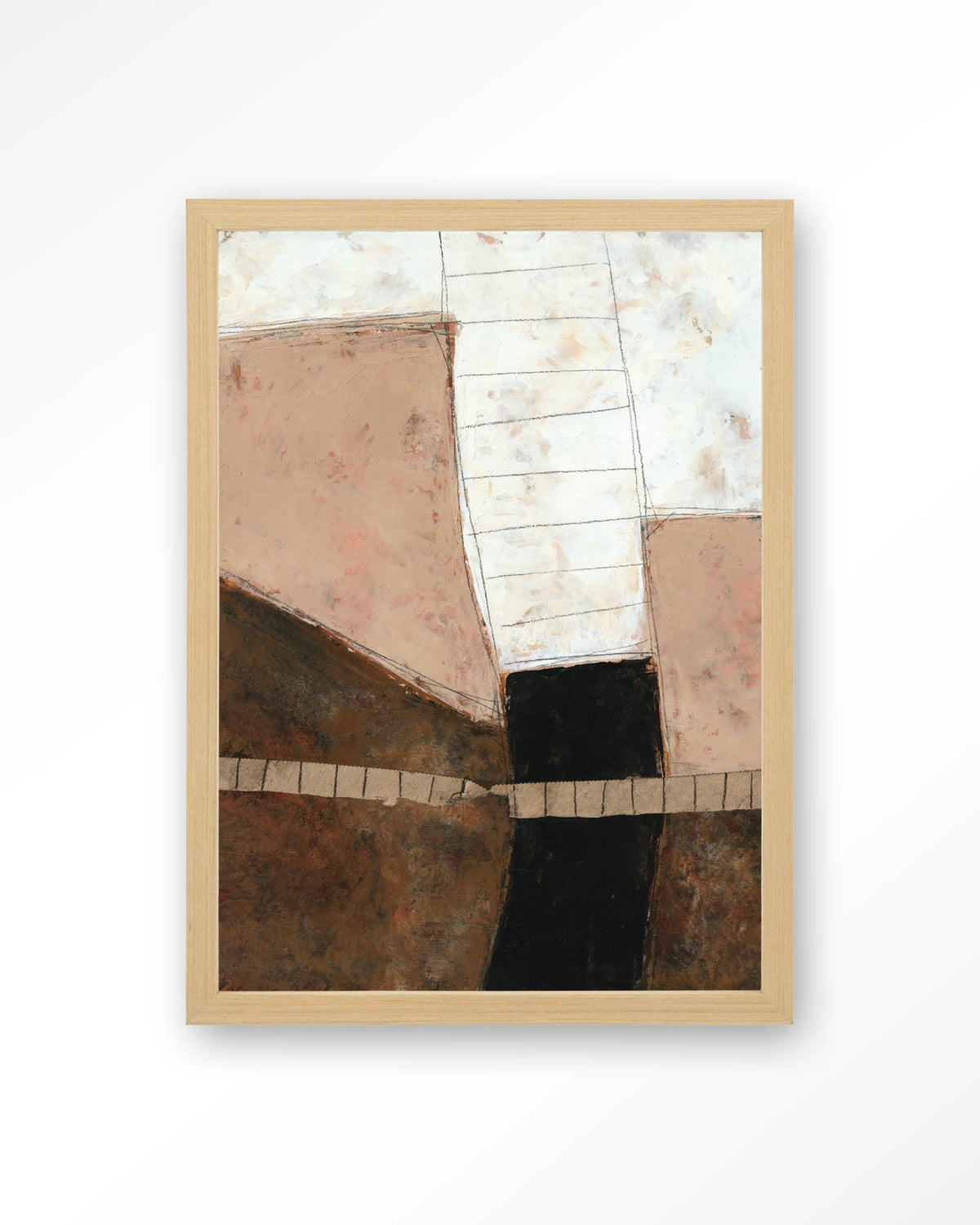 Abstract 9 – abstract in roze en bruin – Art print – Hout naturel