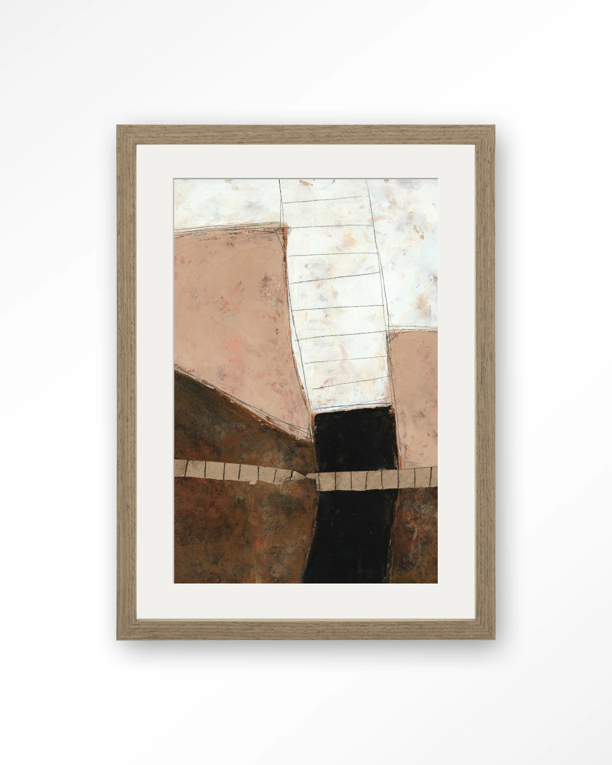 Abstract 9 – abstract in roze en bruin – Art print – Hout bruin + passe-partout