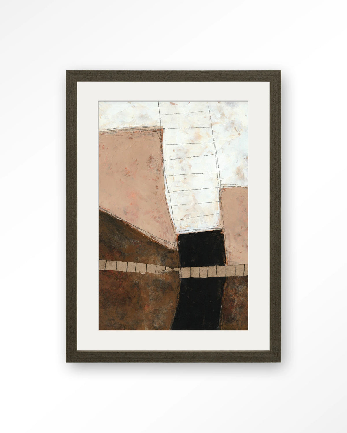Abstract 9 – abstract in roze en bruin – Art print – Hout donkerbruin + passe-partout