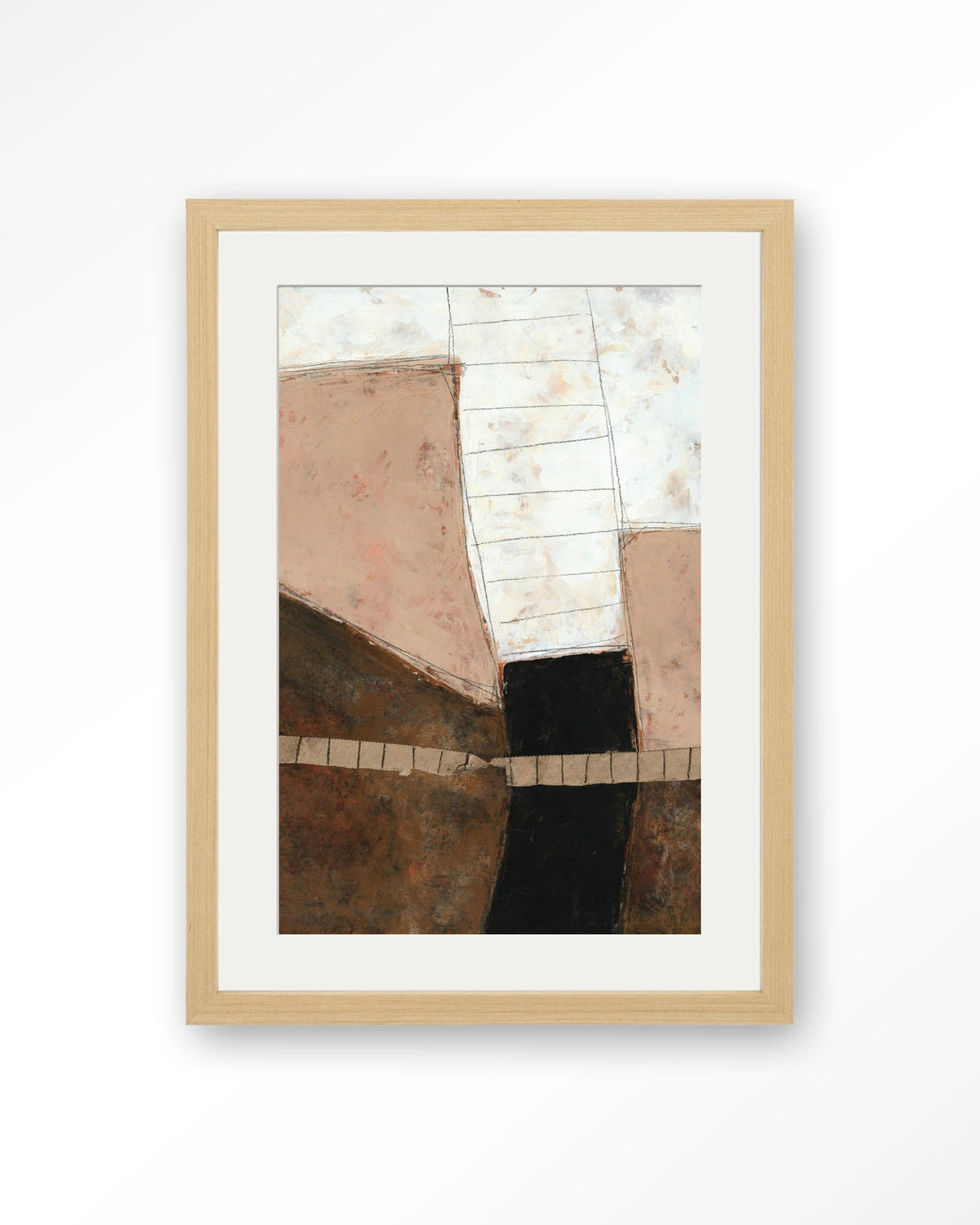 Abstract 9 – abstract in roze en bruin – Art print – Hout naturel + passe-partout