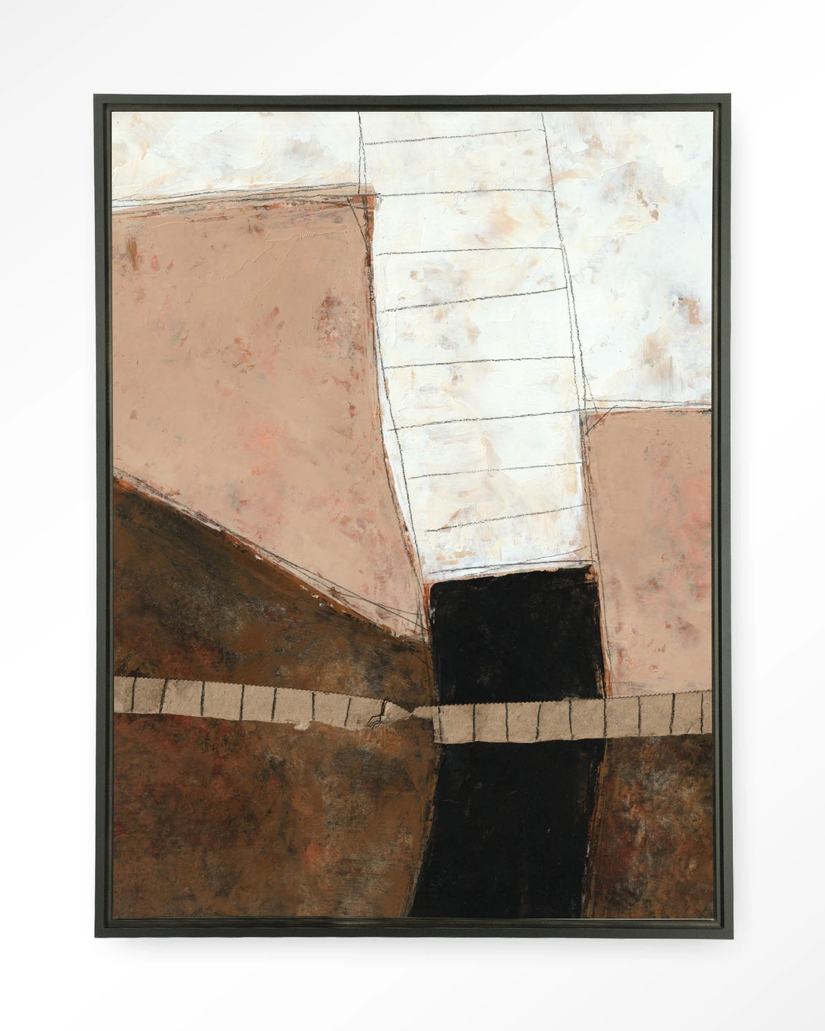 Abstract 9 – abstract in roze en bruin – Wandkleed – Floating frame – zwart