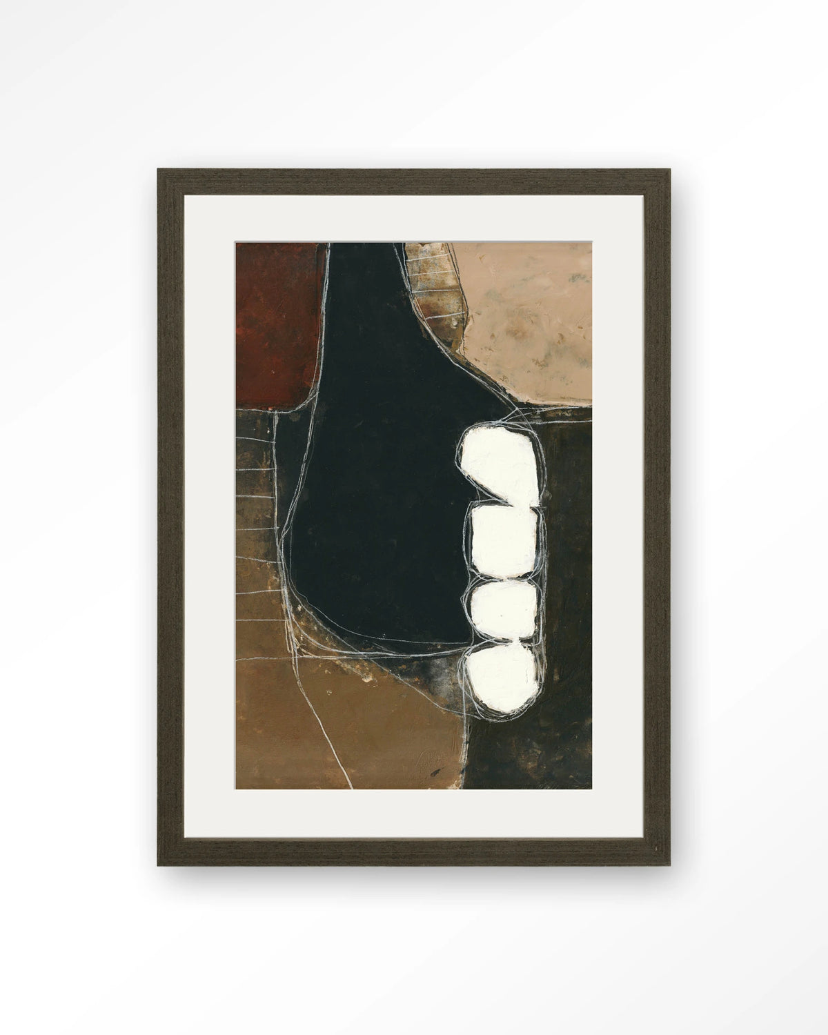 Abstract 10 – abstract in zwart en bruin – Art print – Hout donkerbruin + passe-partout
