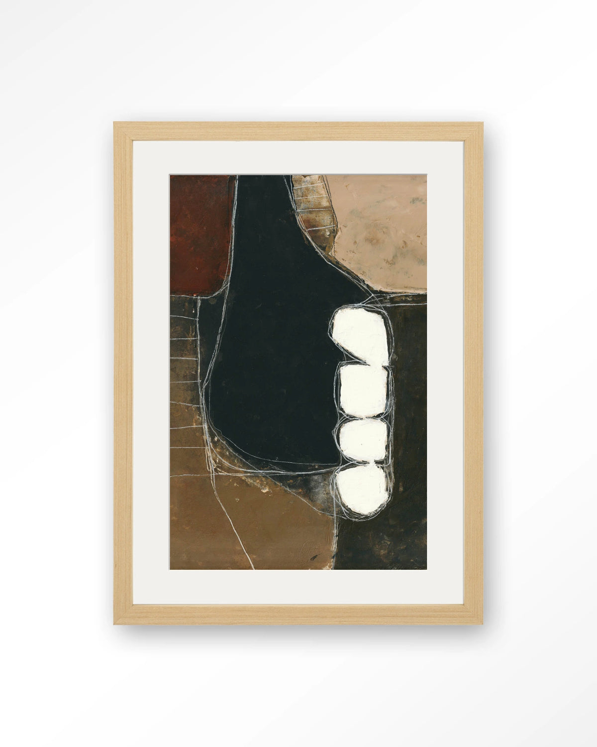 Abstract 10 – abstract in zwart en bruin – Art print – Hout naturel + passe-partout