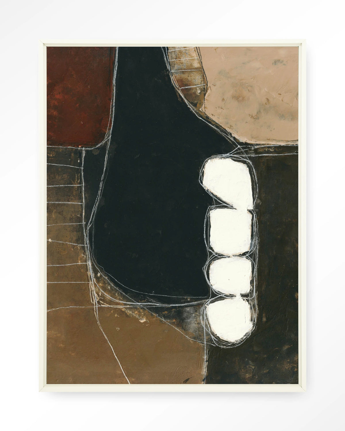 Abstract 10 – abstract in zwart en bruin – Wandkleed – Floating frame – wit
