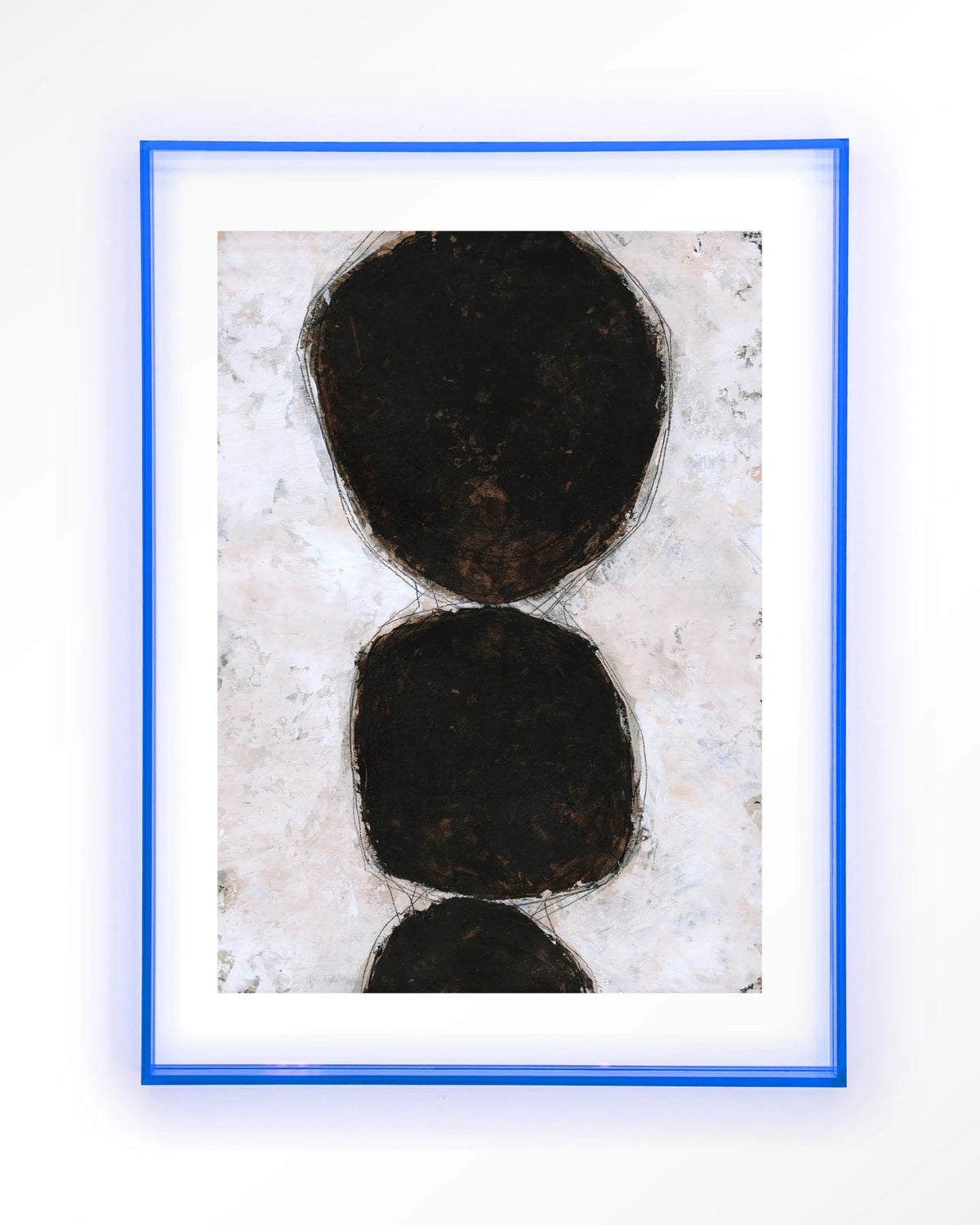 Abstract 13 – abstract zwarte cirkels op wit – Art print – Acryl lichtblauw