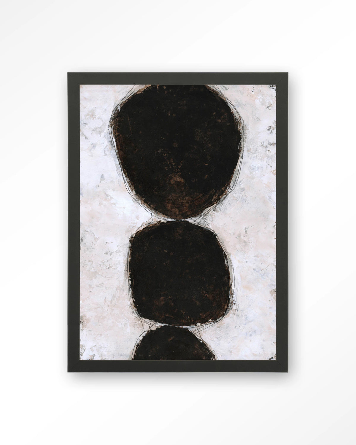 Abstract 13 – abstract zwarte cirkels op wit – Art print – Hout zwart