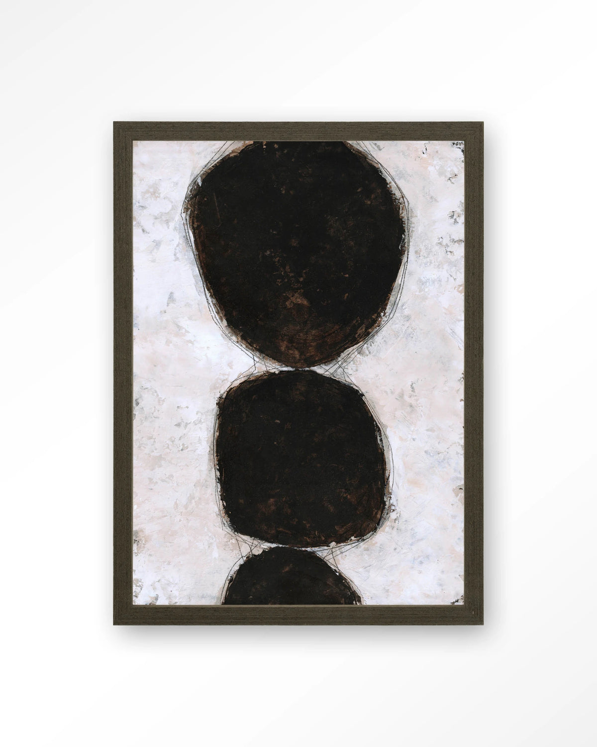 Abstract 13 – abstract zwarte cirkels op wit – Art print – Hout donkerbruin