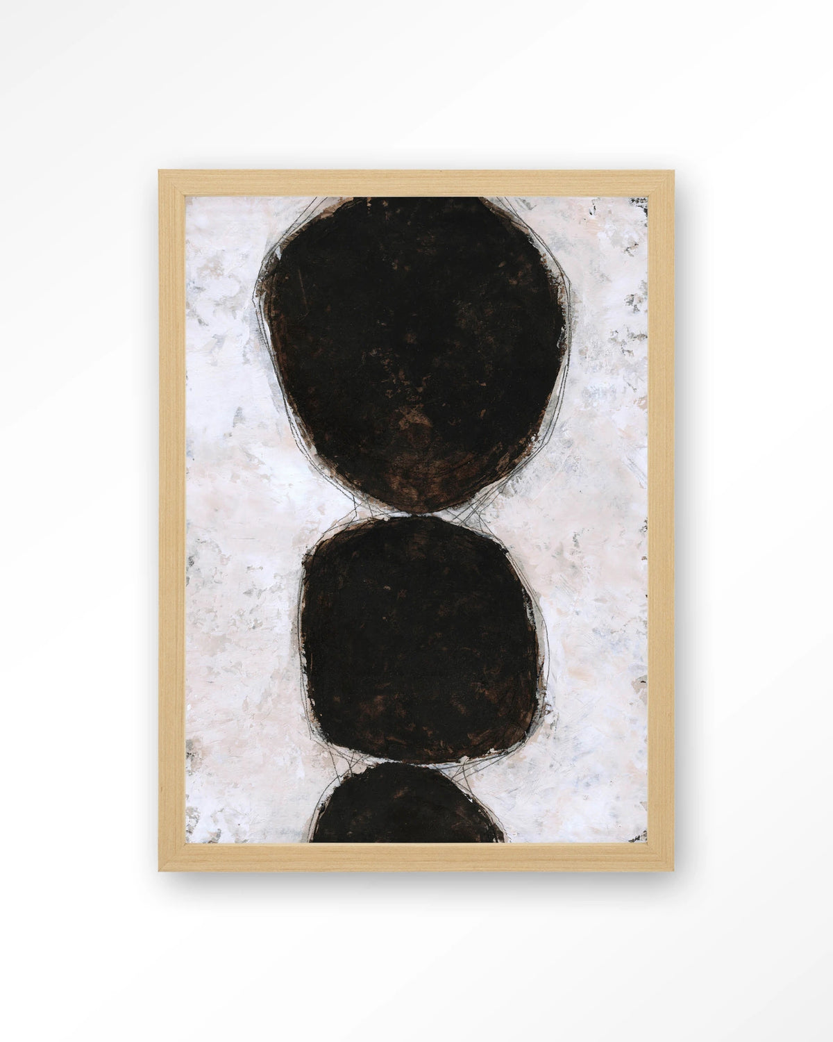 Abstract 13 – abstract zwarte cirkels op wit – Art print – Hout naturel