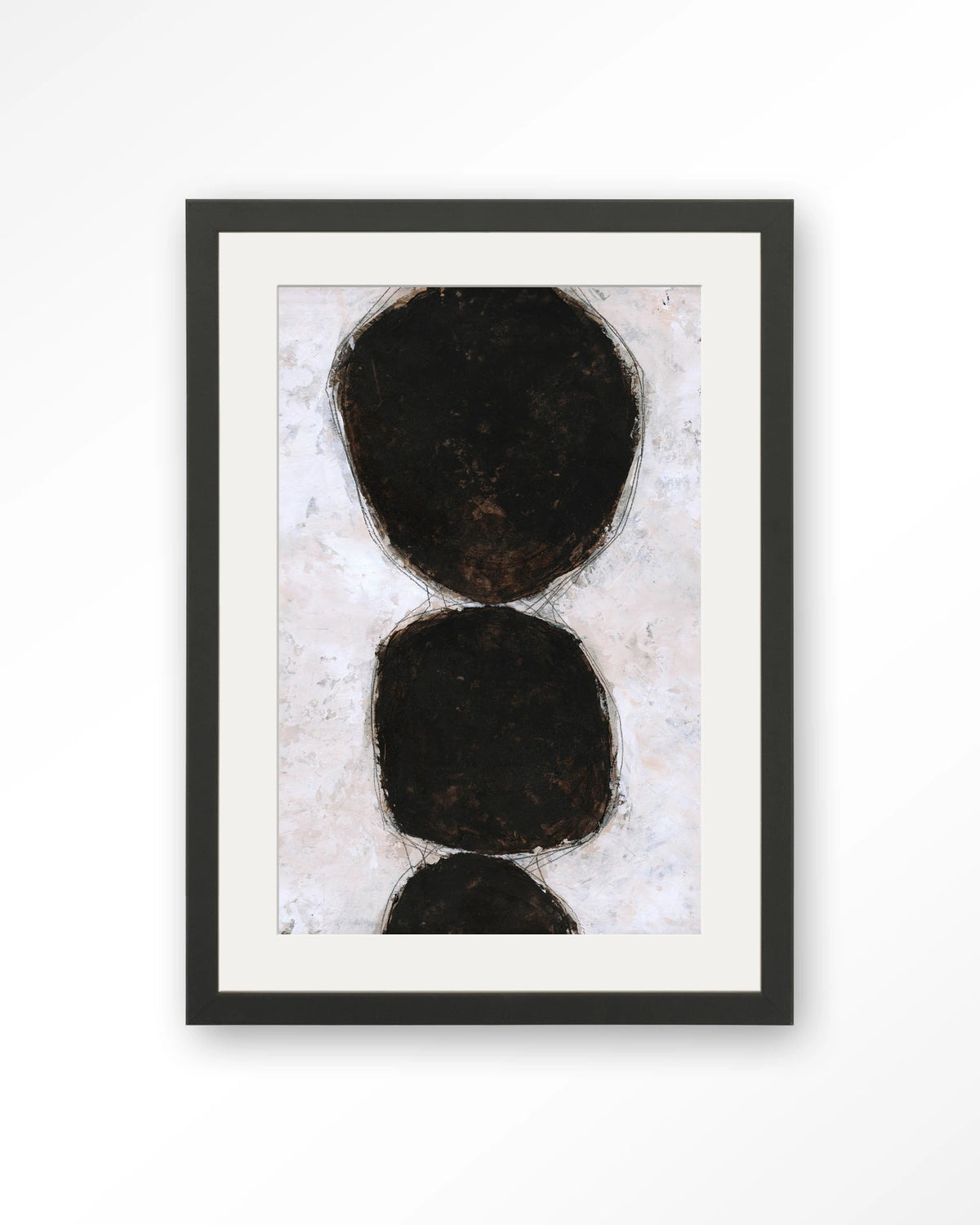 Abstract 13 – abstract zwarte cirkels op wit – Art print – Hout zwart + passe-partout