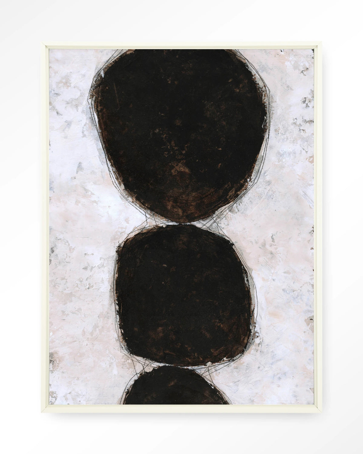 Abstract 13 – abstract zwarte cirkels op wit – Wandkleed – Floating frame – wit