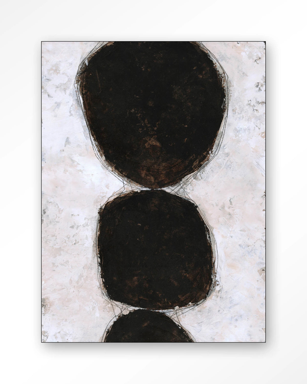 Abstract 13 – abstract zwarte cirkels op wit – Wandkleed – Frame – zwart