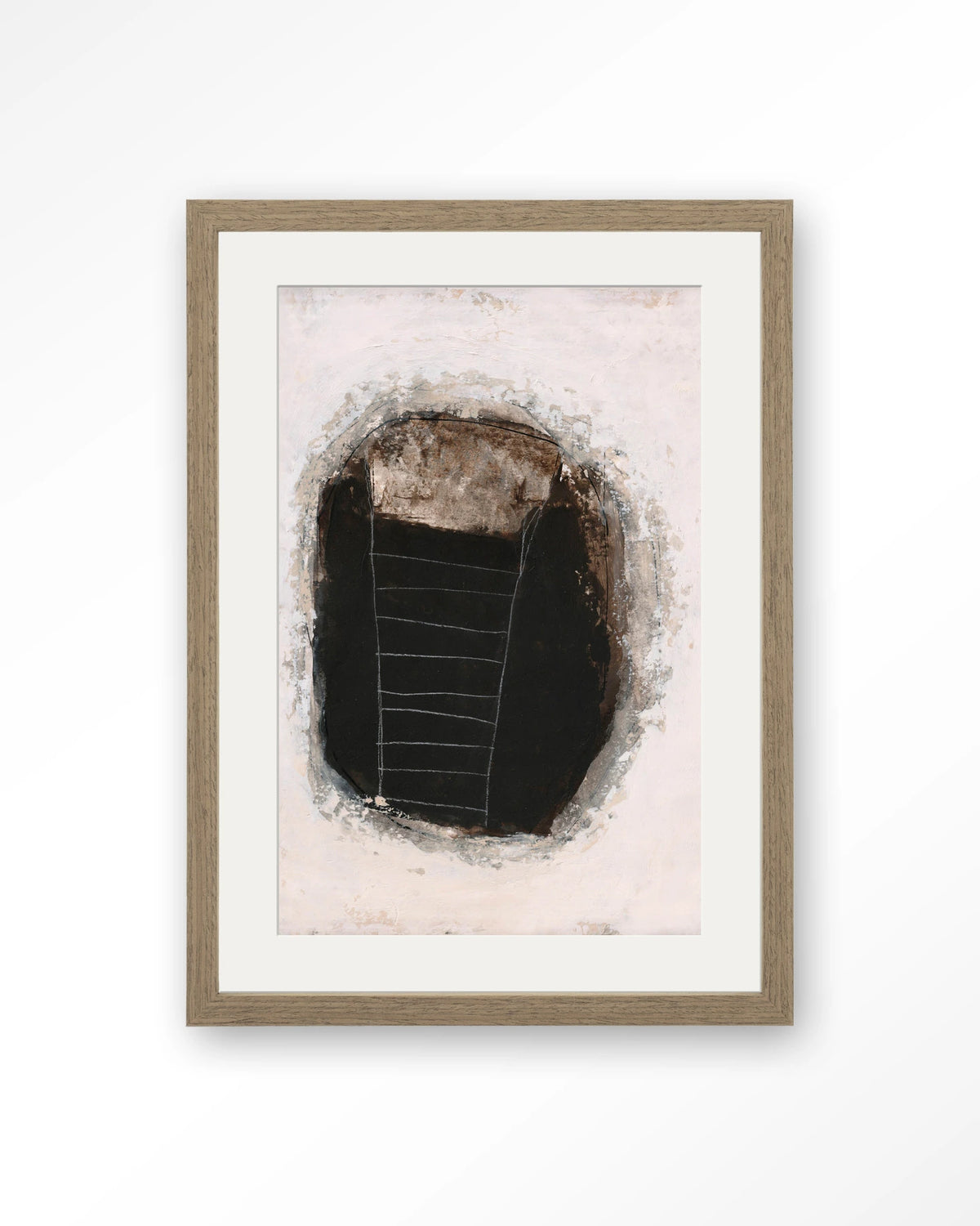 Abstract 14 – abstract in zwart en wit – Art print – Hout bruin + passe-partout