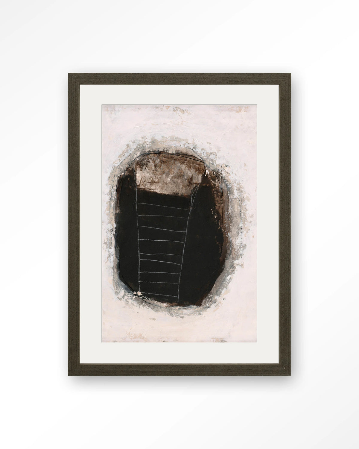 Abstract 14 – abstract in zwart en wit – Art print – Hout donkerbruin + passe-partout