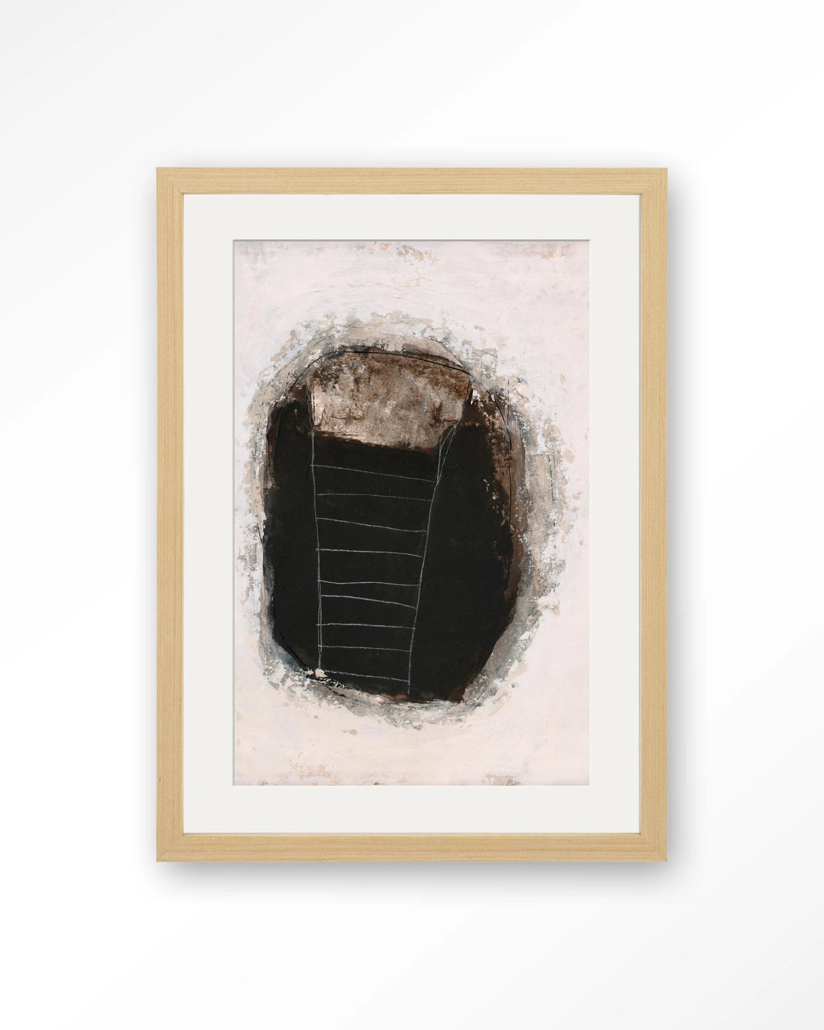 Abstract 14 – abstract in zwart en wit – Art print – Hout naturel + passe-partout