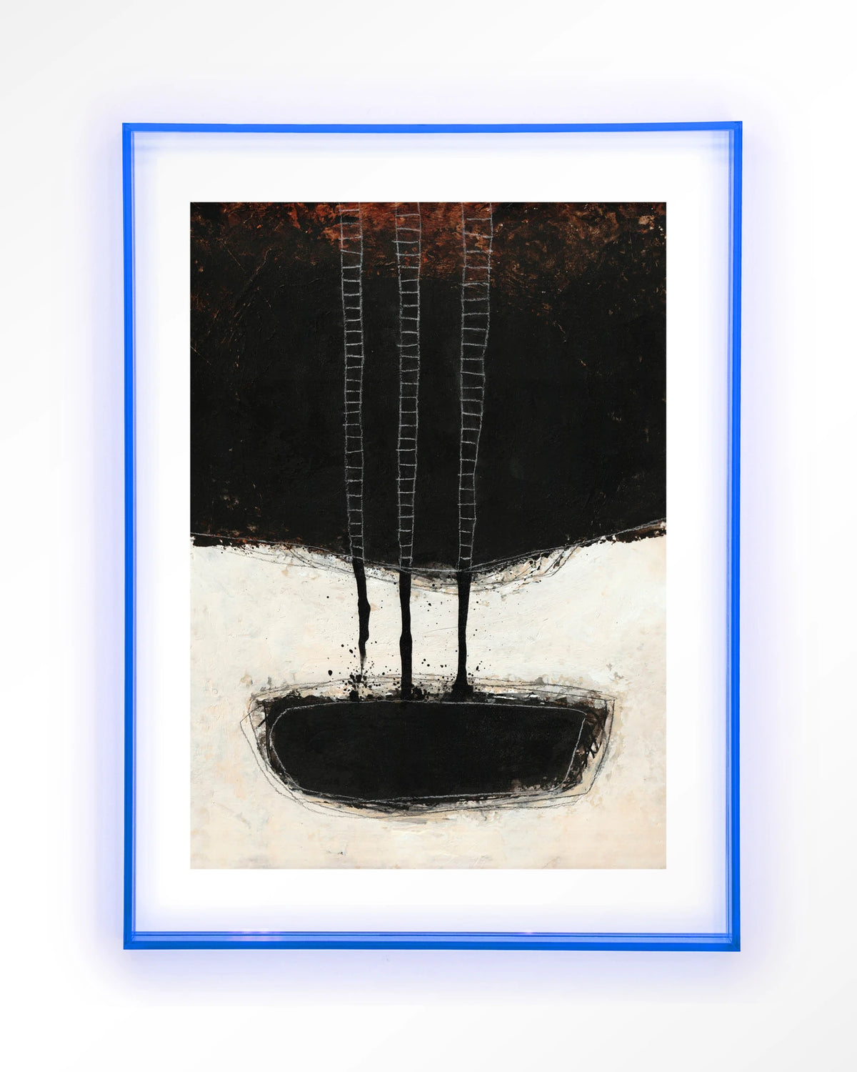 Abstract 15 – abstract zwart met ladders – Art print – Acryl lichtblauw