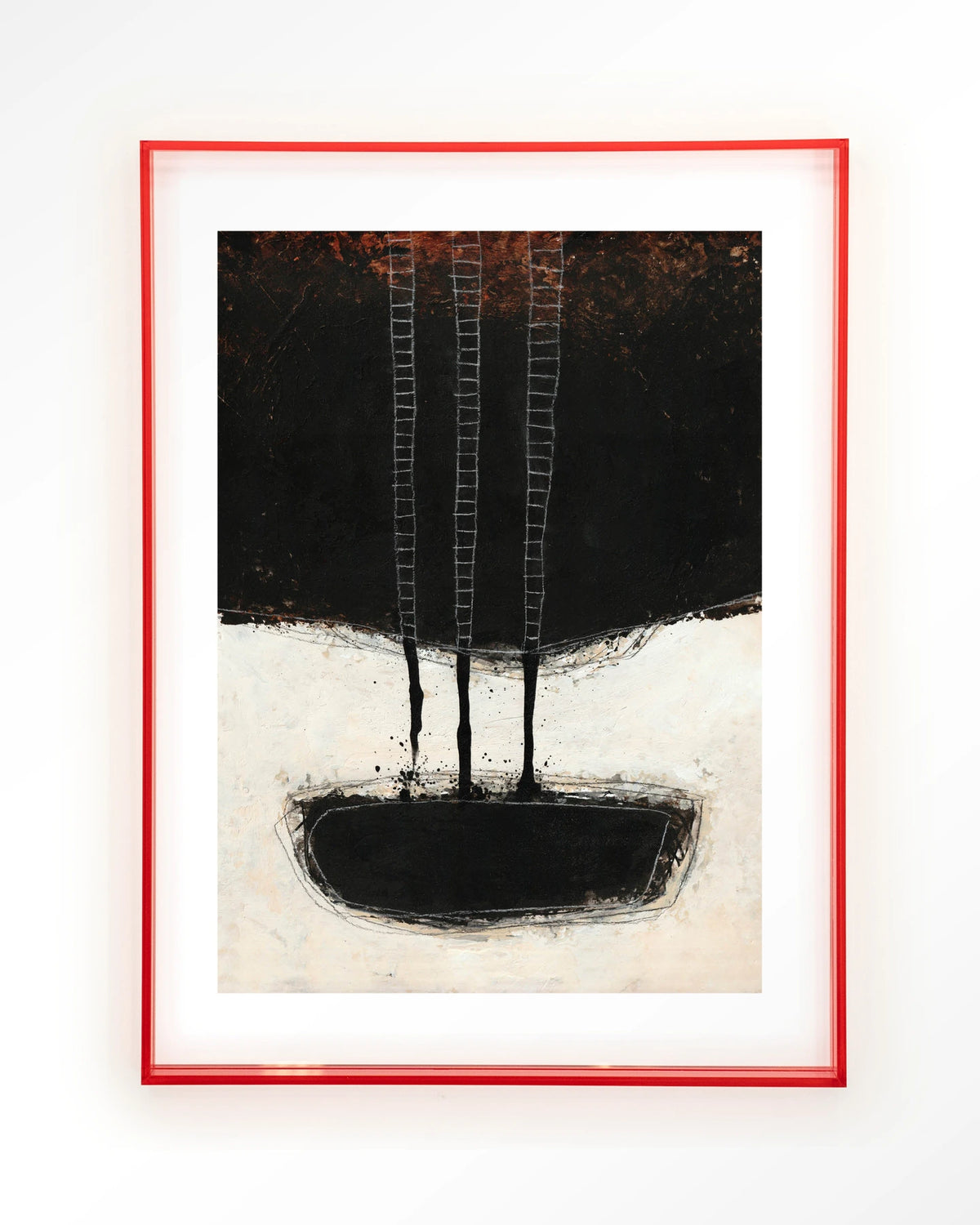 Abstract 15 – abstract zwart met ladders – Art print – Acryl roze