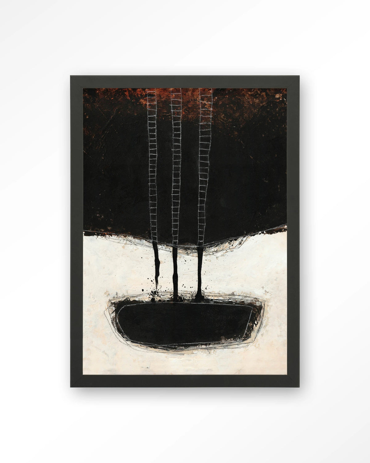 Abstract 15 – abstract zwart met ladders – Art print – Hout zwart