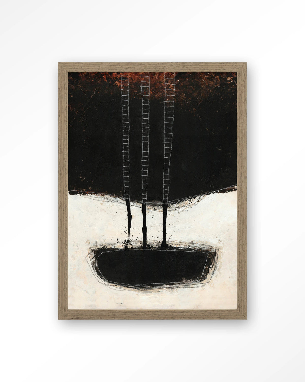 Abstract 15 – abstract zwart met ladders – Art print – Hout bruin